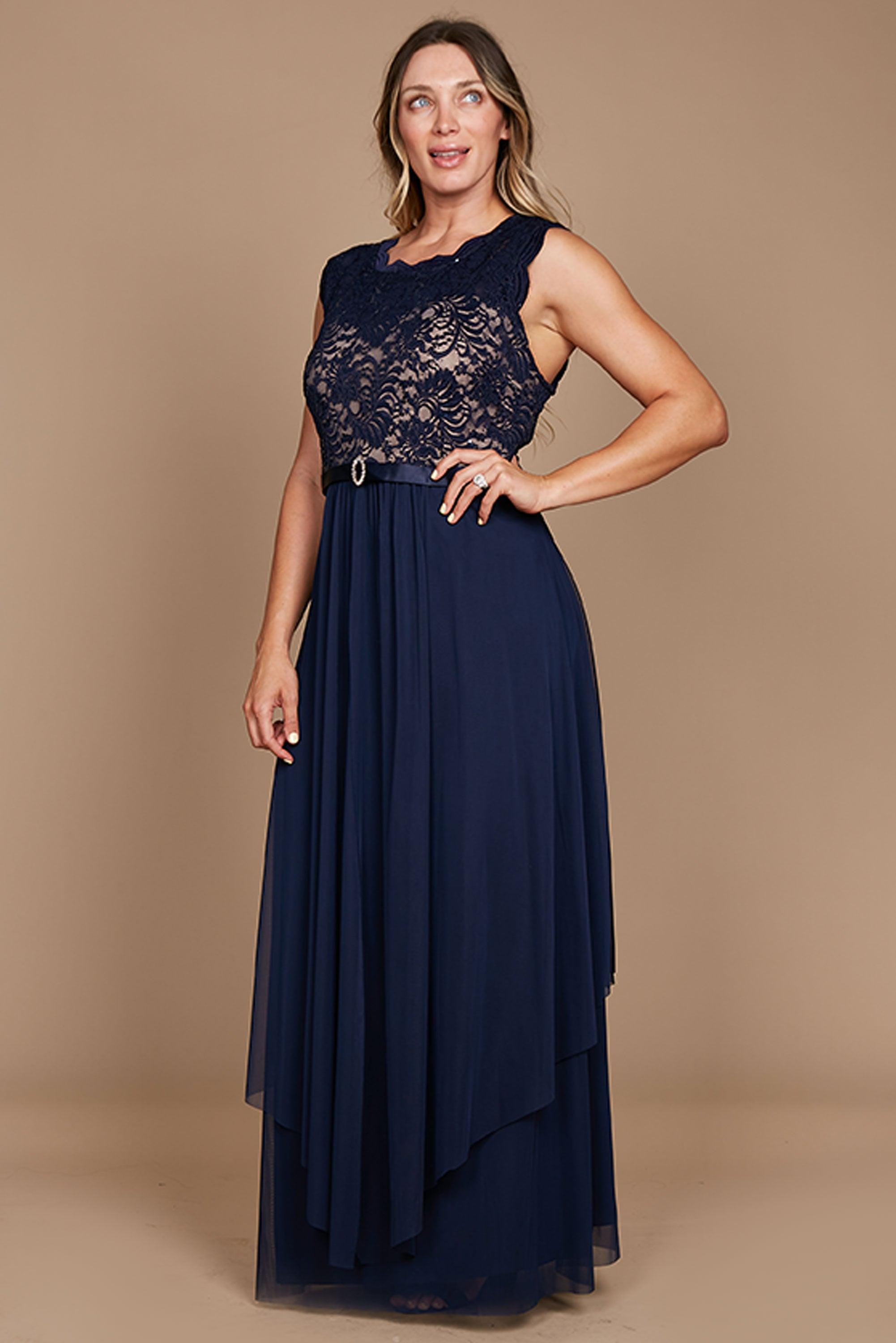 R&M Richards Long Plus Size Formal Dress Navy