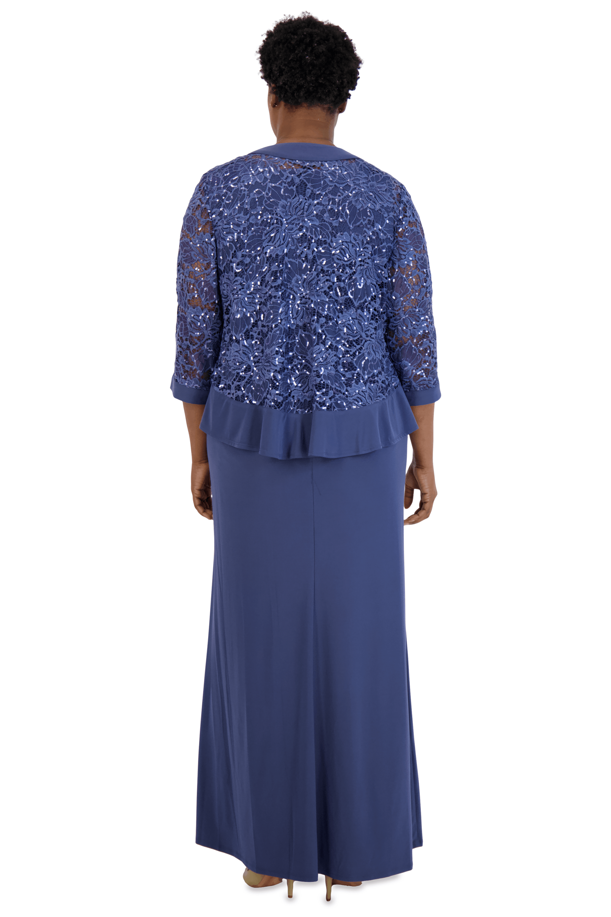 R&M Richards Long Plus Size Formal Jacket Gown 3785W - The Dress Outlet