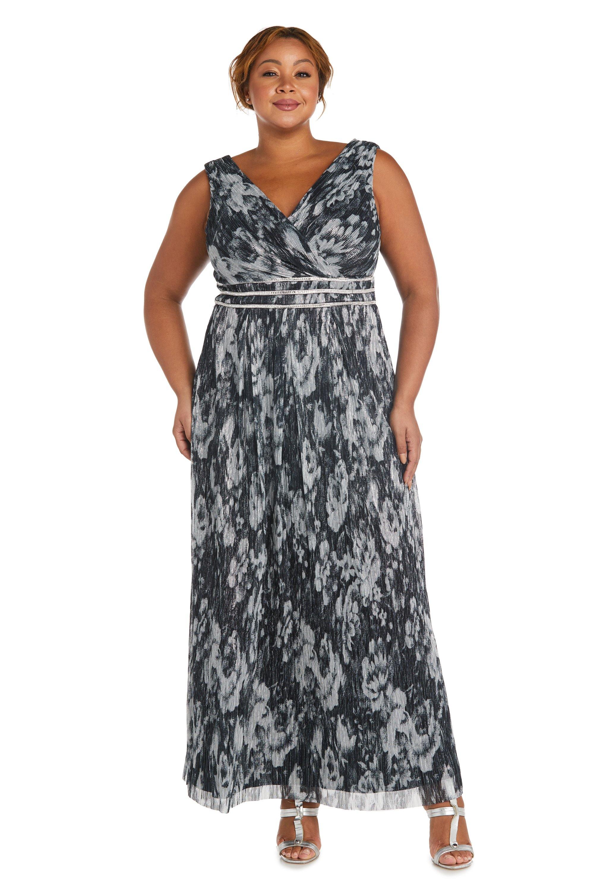 Black/Silver R&M Richards 7178W Long Plus Size Metallic Dress for $80. ...
