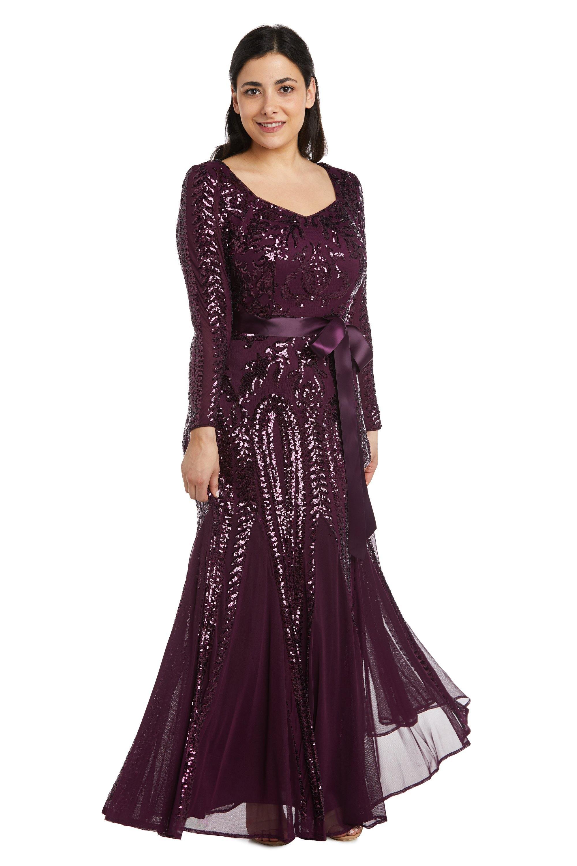 Burgundy R&M Richards 5623P Long Sleeve Formal Petite Dress