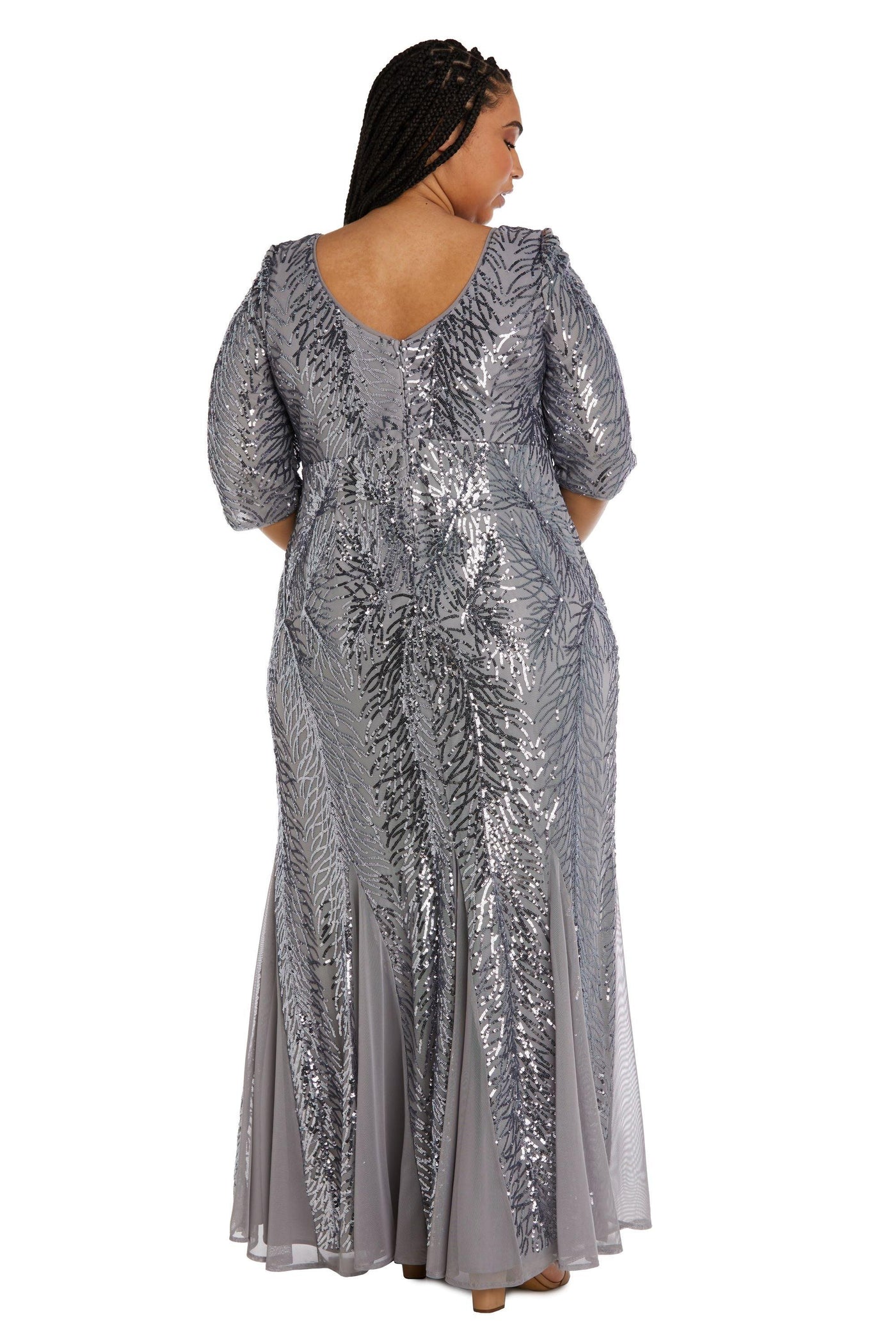 R&M Richards Plus Size Long Beaded Dress 7565W - The Dress Outlet