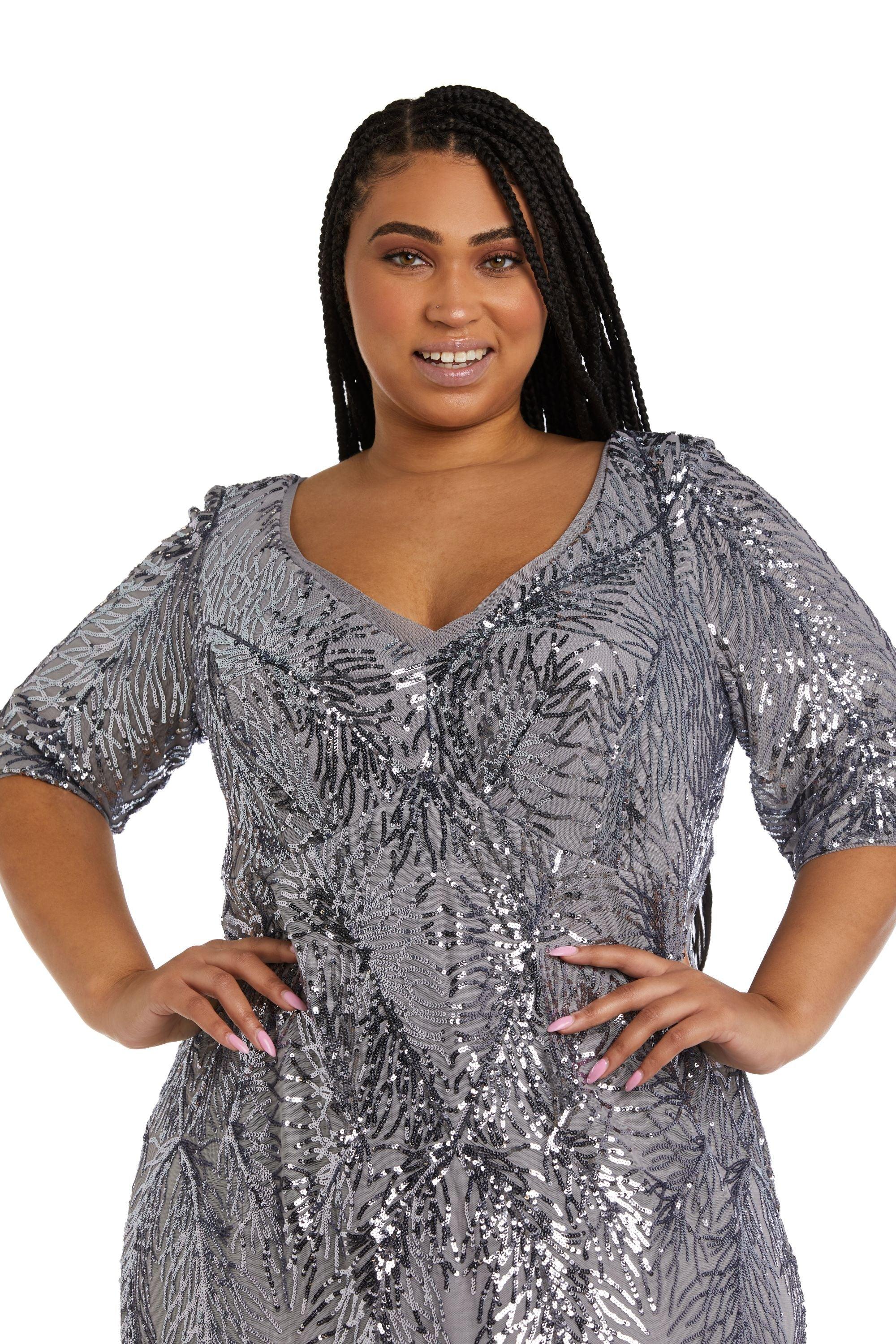 R&M Richards Plus Size Long Beaded Dress 7565W - The Dress Outlet