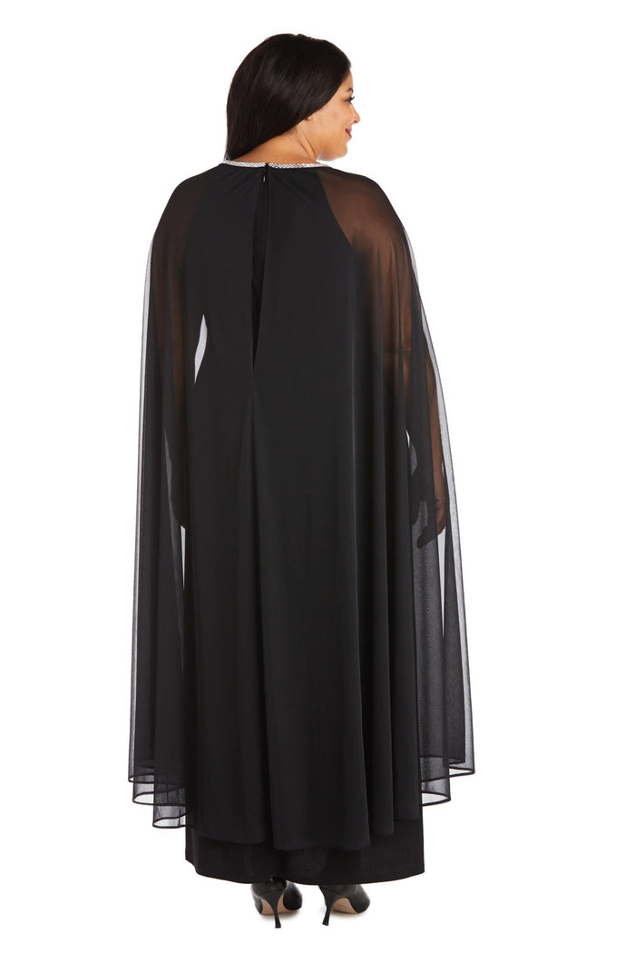 R&M Richards Plus Size Long Formal Cape Gown 2487W Sale - The Dress Outlet