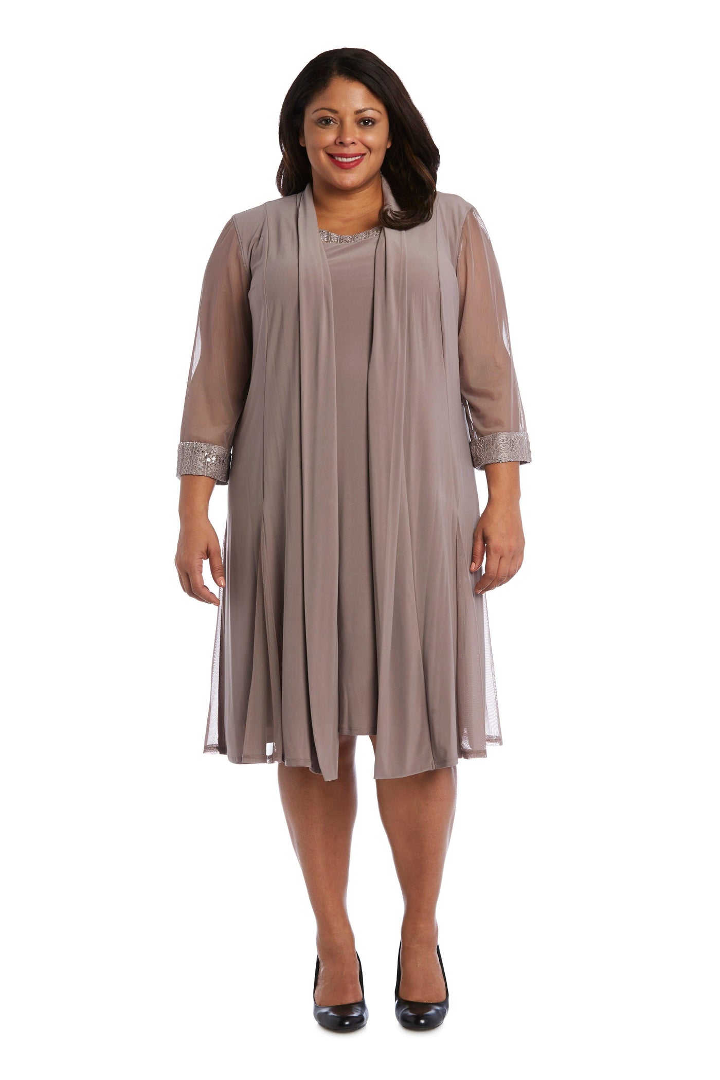 R&M Richards Plus Size Short Jacket Dress Taupe