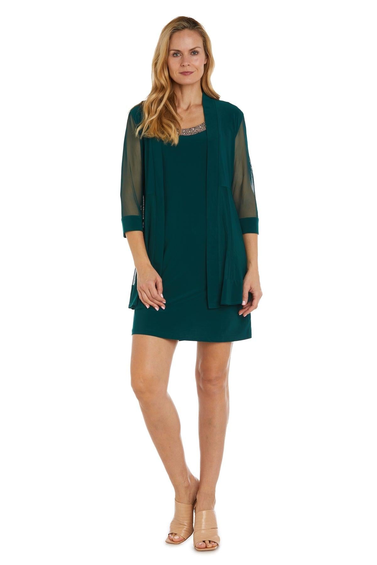 Mother of the Bride Dresses Short Beaded Petite Jacket Dress Pine