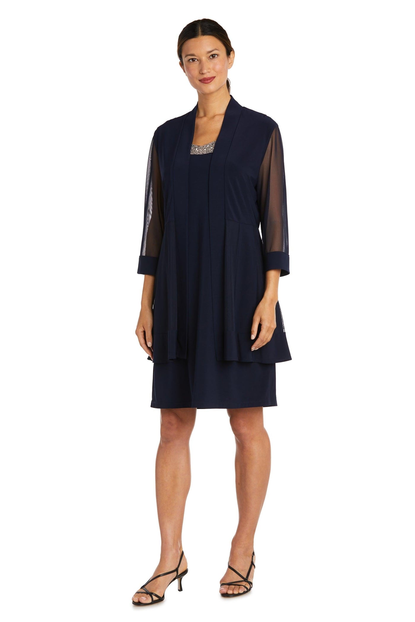 Mother of the Bride Dresses Short Beaded Petite Jacket Dress Navy