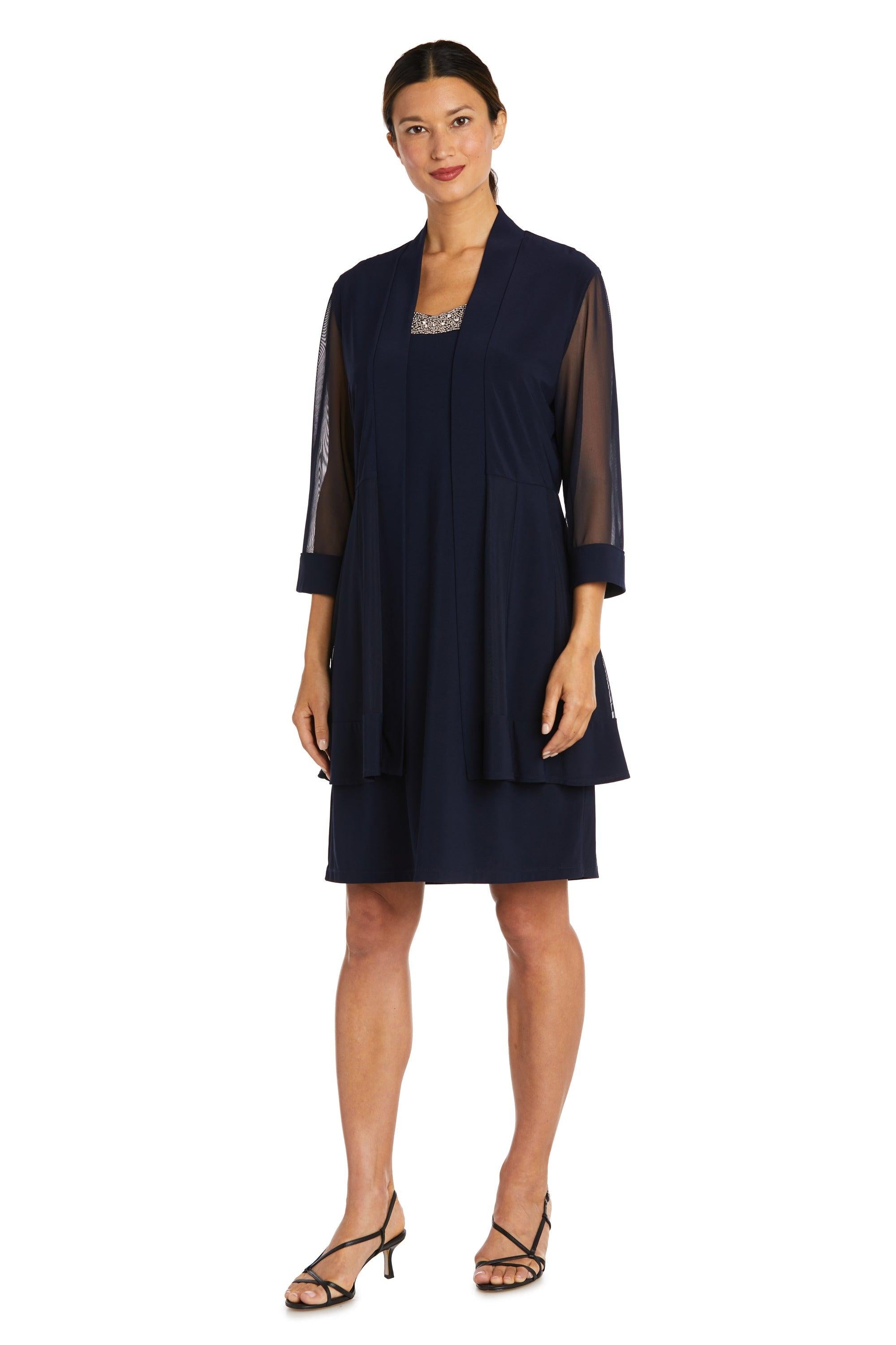 Mother of the Bride Dresses Short Beaded Petite Jacket Dress Navy
