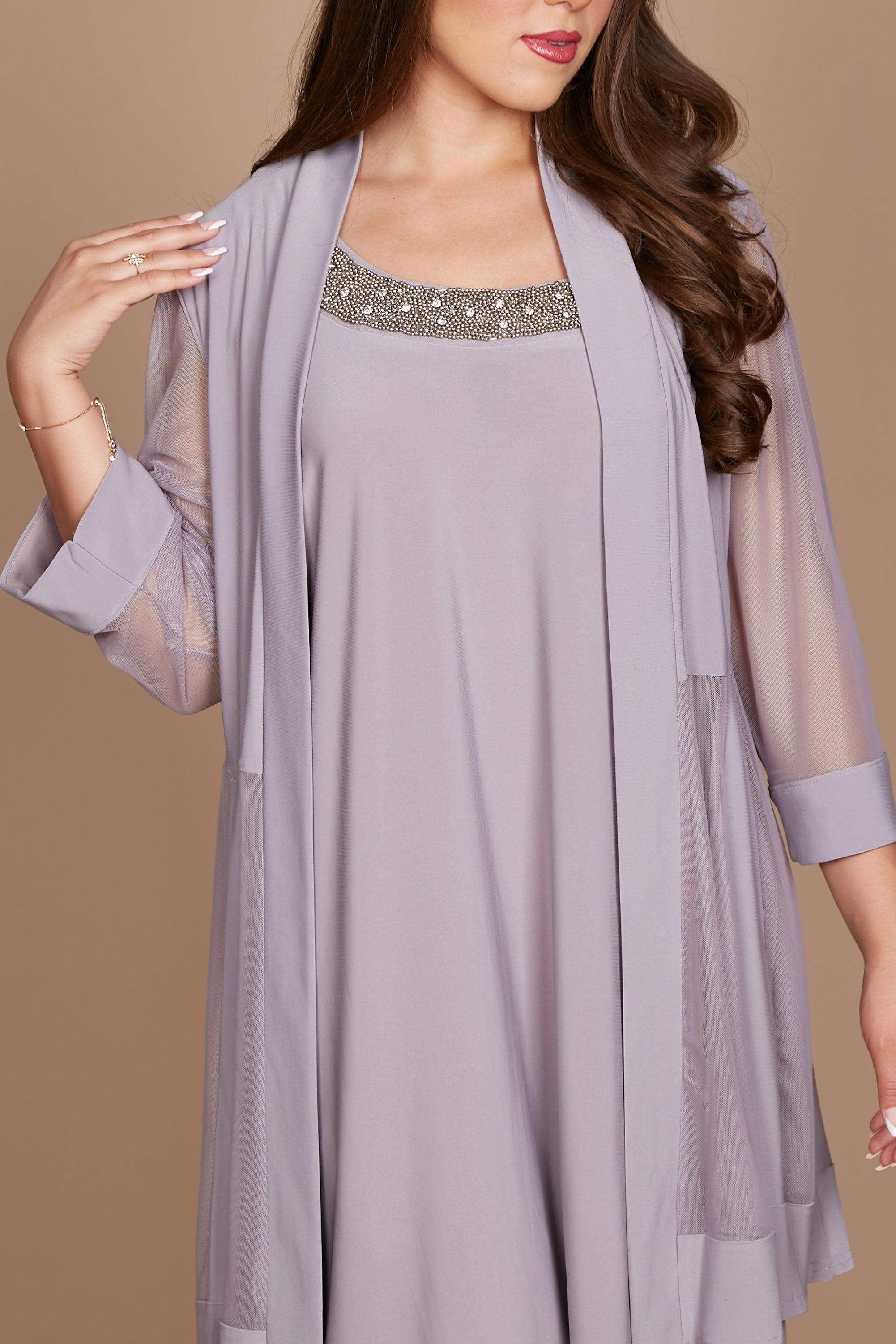 Mother of the Bride Dresses Short Beaded Petite Jacket Dress Granite