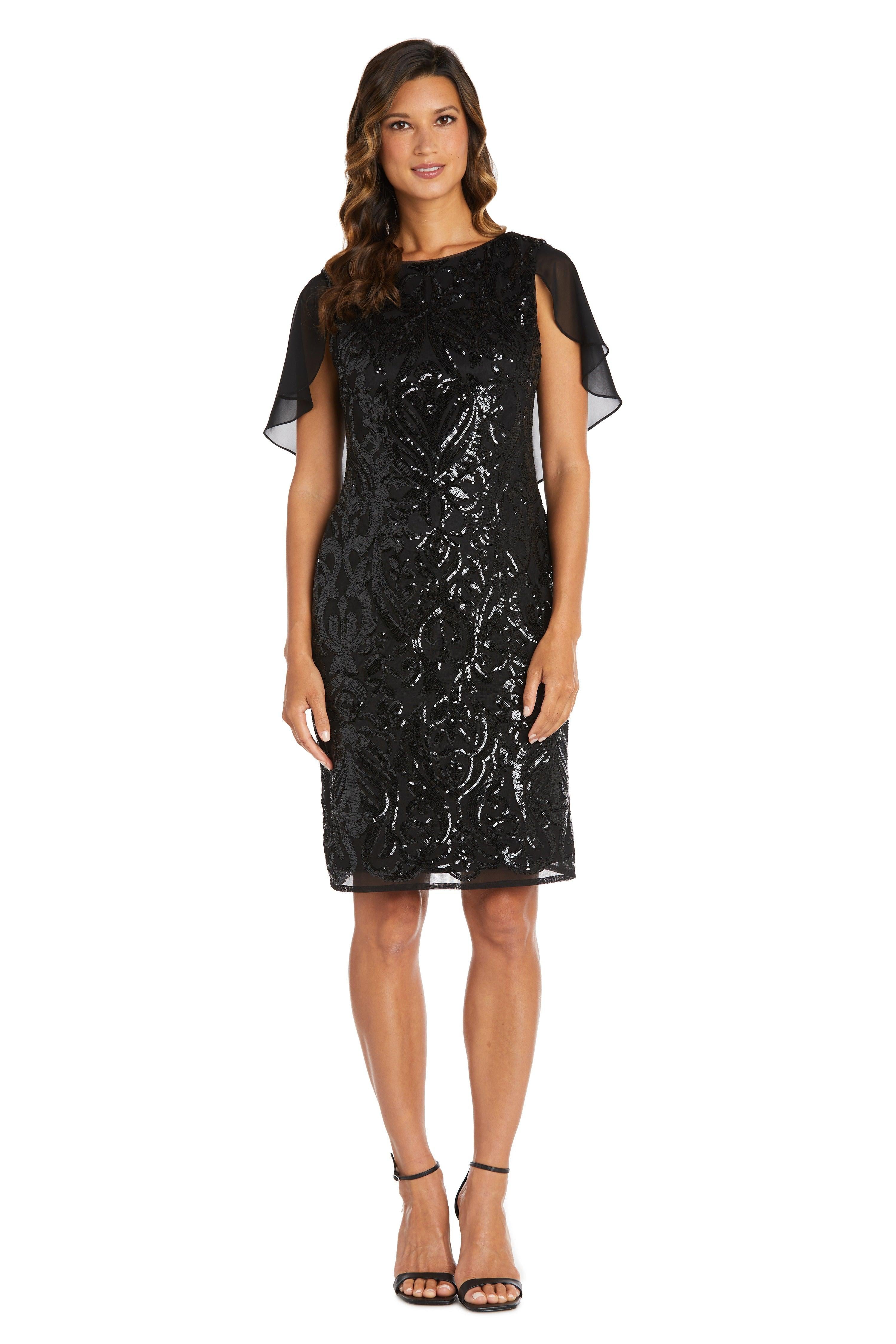 Black R&M Richards 7581 Short Cocktail Capelet Dress