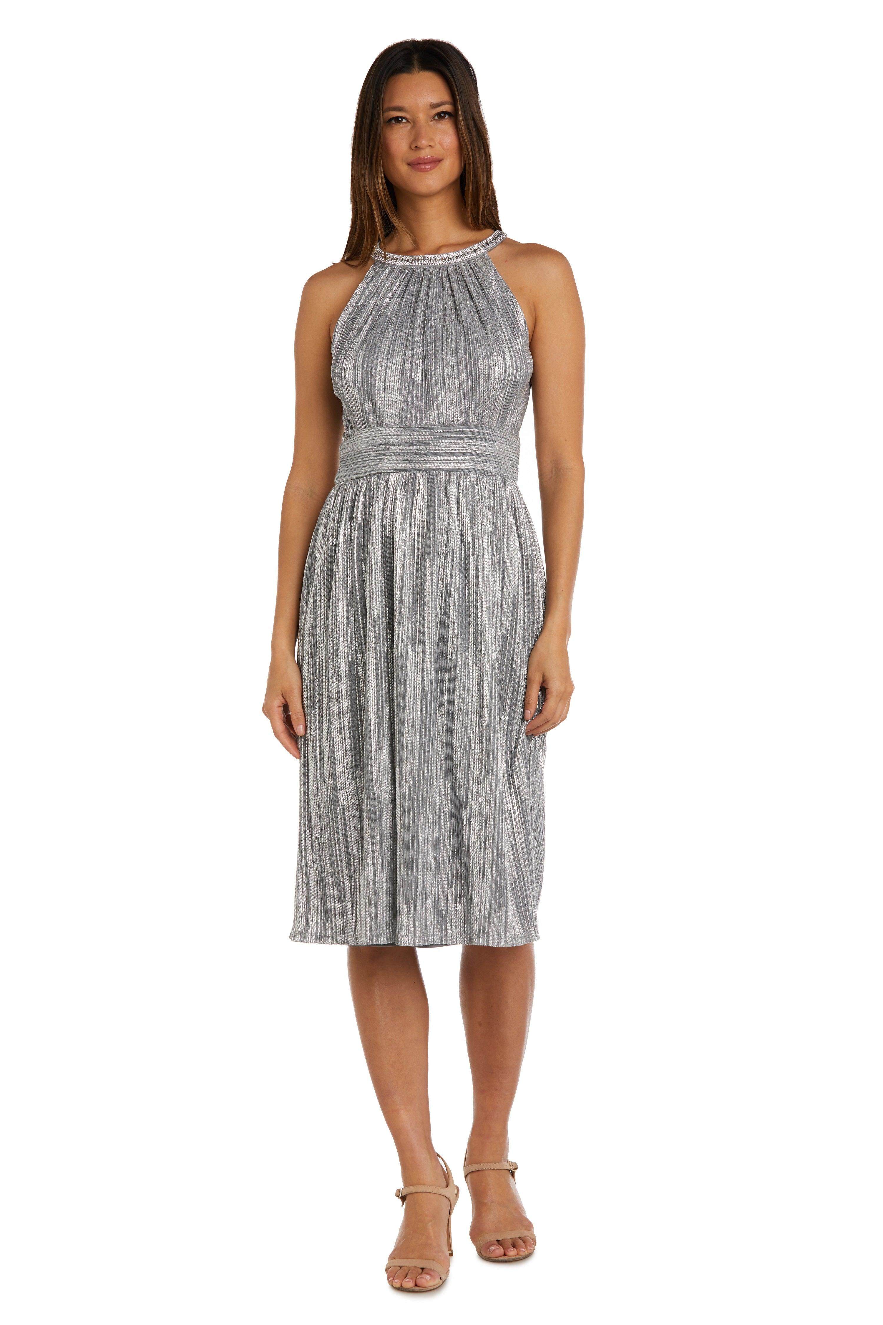 Silver R&M Richards 2748 Short Halter Cocktail Dress