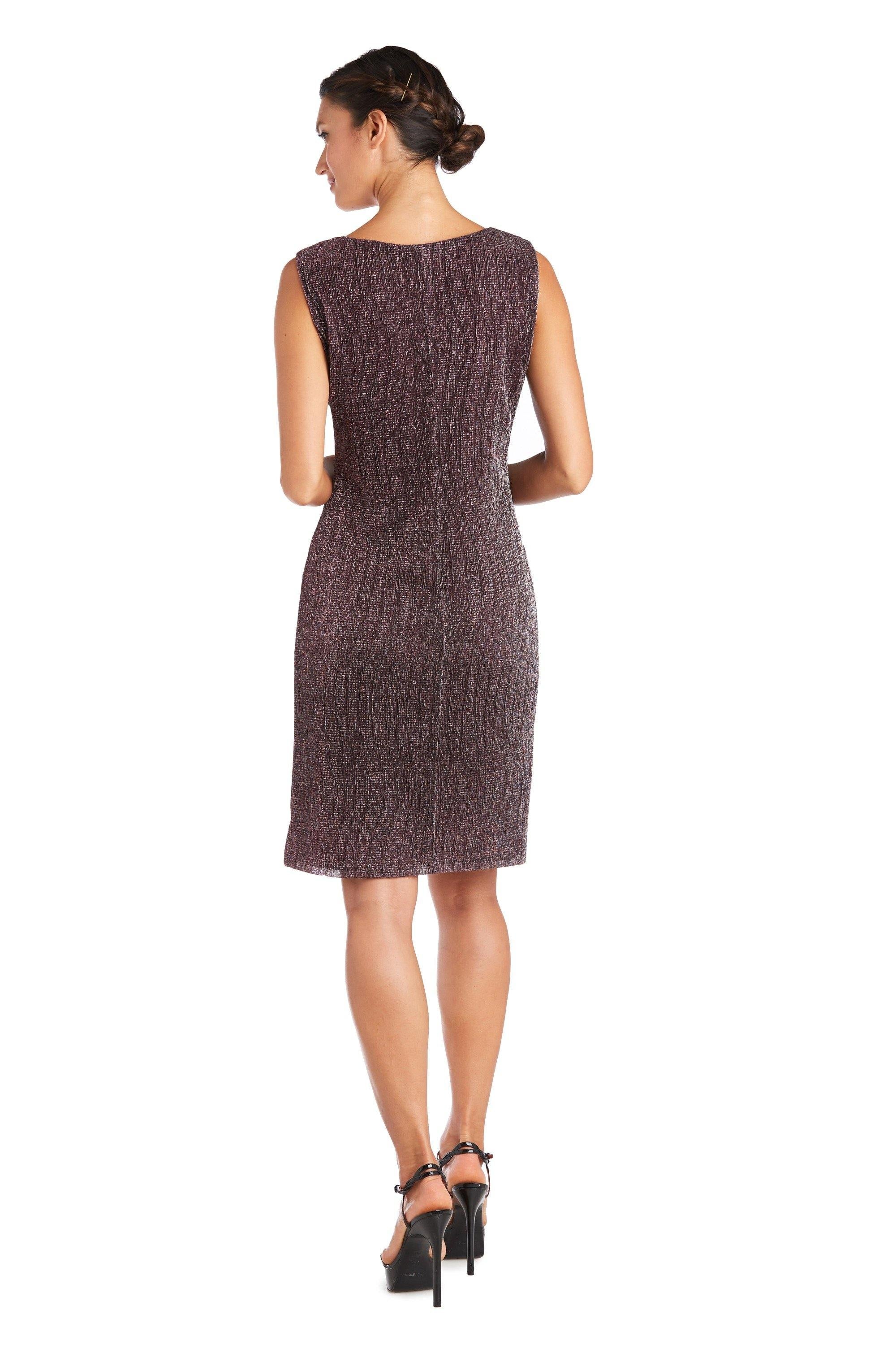 R&M Richards Short Metallic Knit Petite Dress 7261P - The Dress Outlet