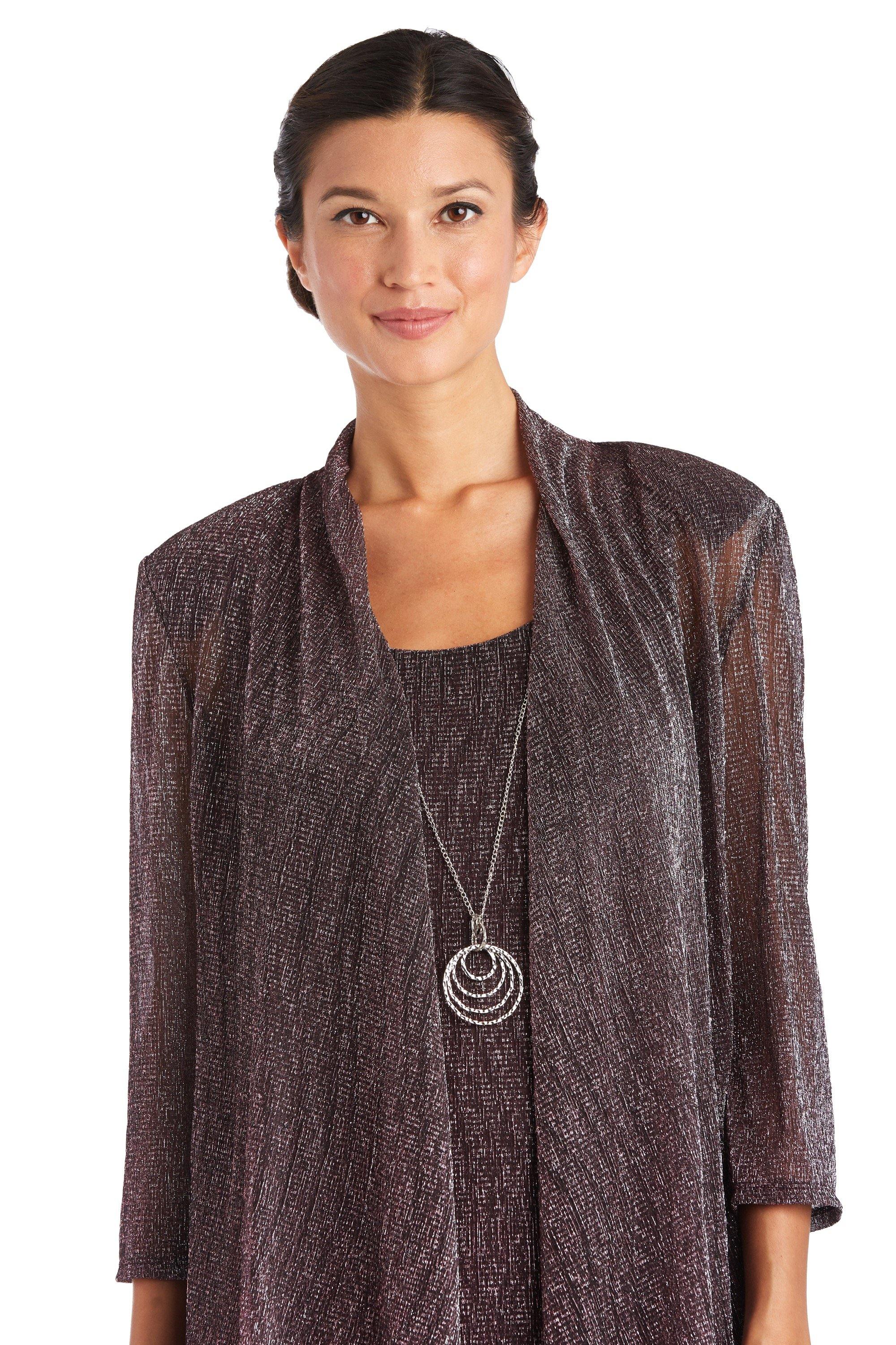 R&M Richards Short Metallic Knit Petite Dress 7261P - The Dress Outlet