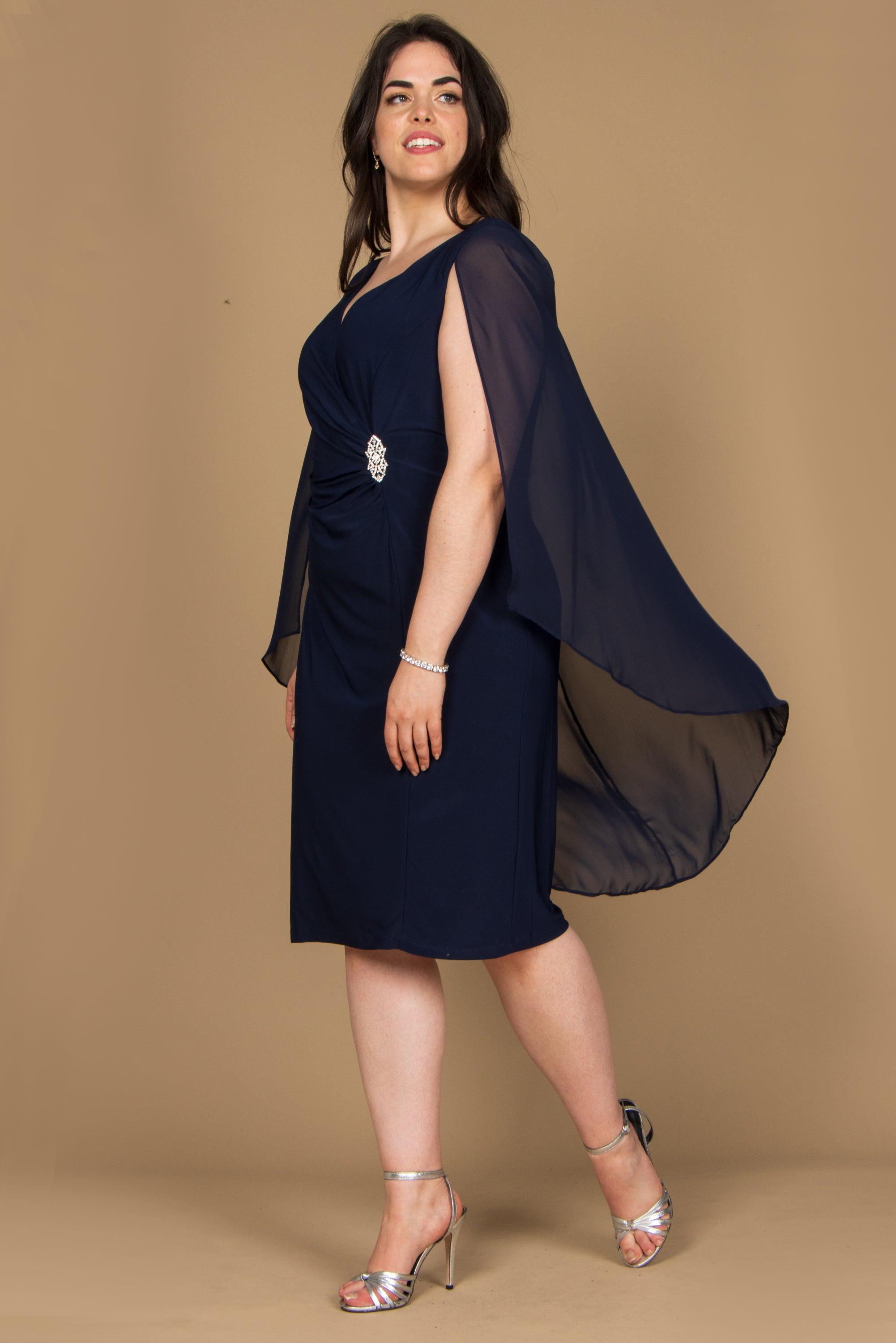 R&M Richards Short Petite Chiffon Cape Dress 5806P - The Dress Outlet