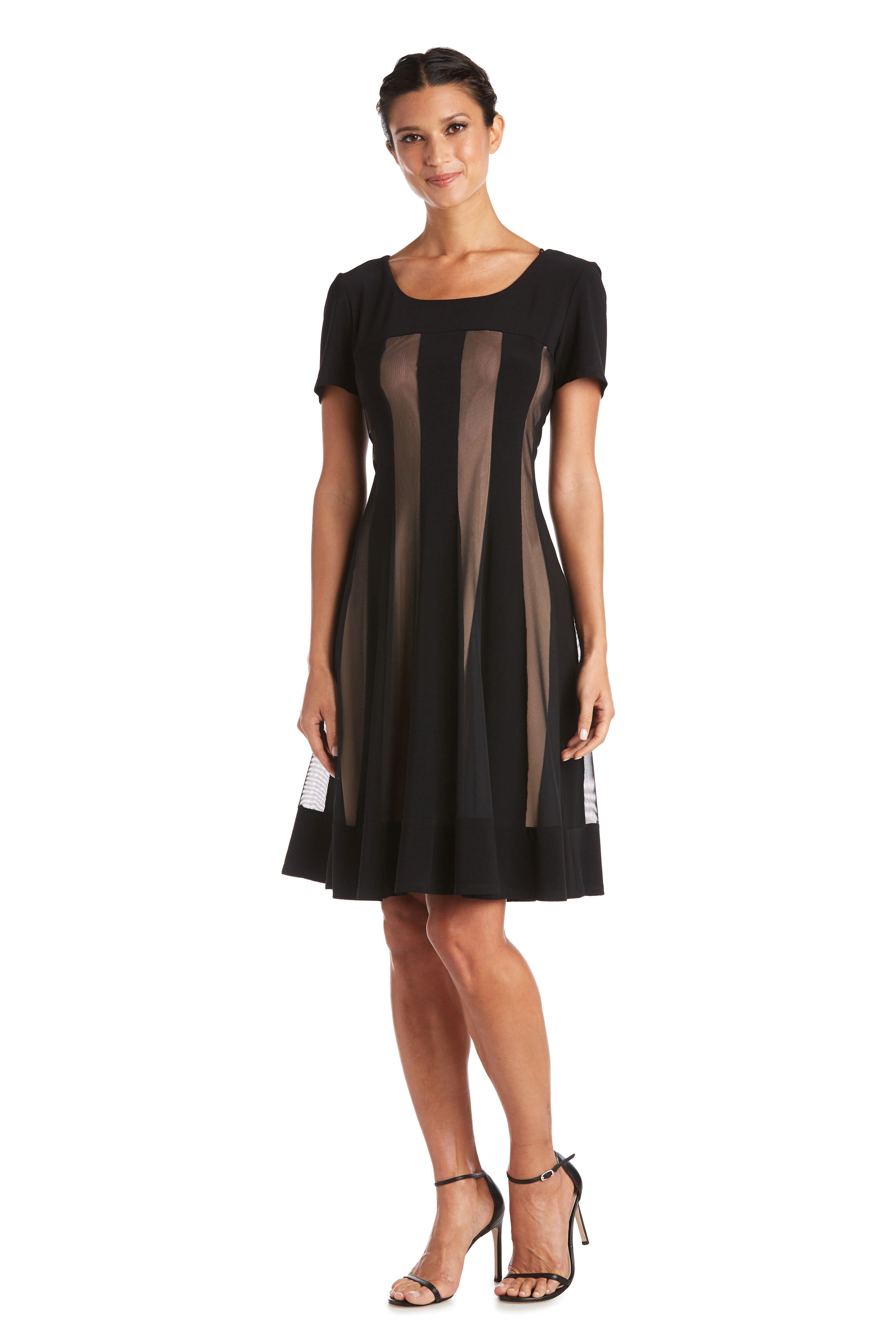 Black/Nude R&M Richards 7759P Short Petite Cocktail Dress