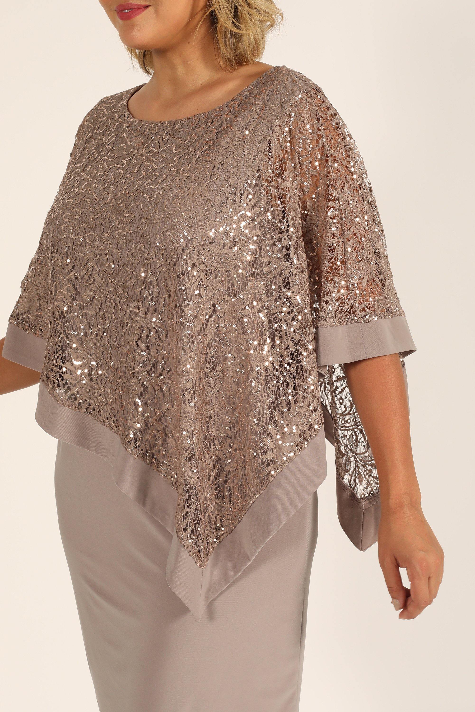 R&M Richards Short Petite Lace Poncho Dress 8749P - The Dress Outlet