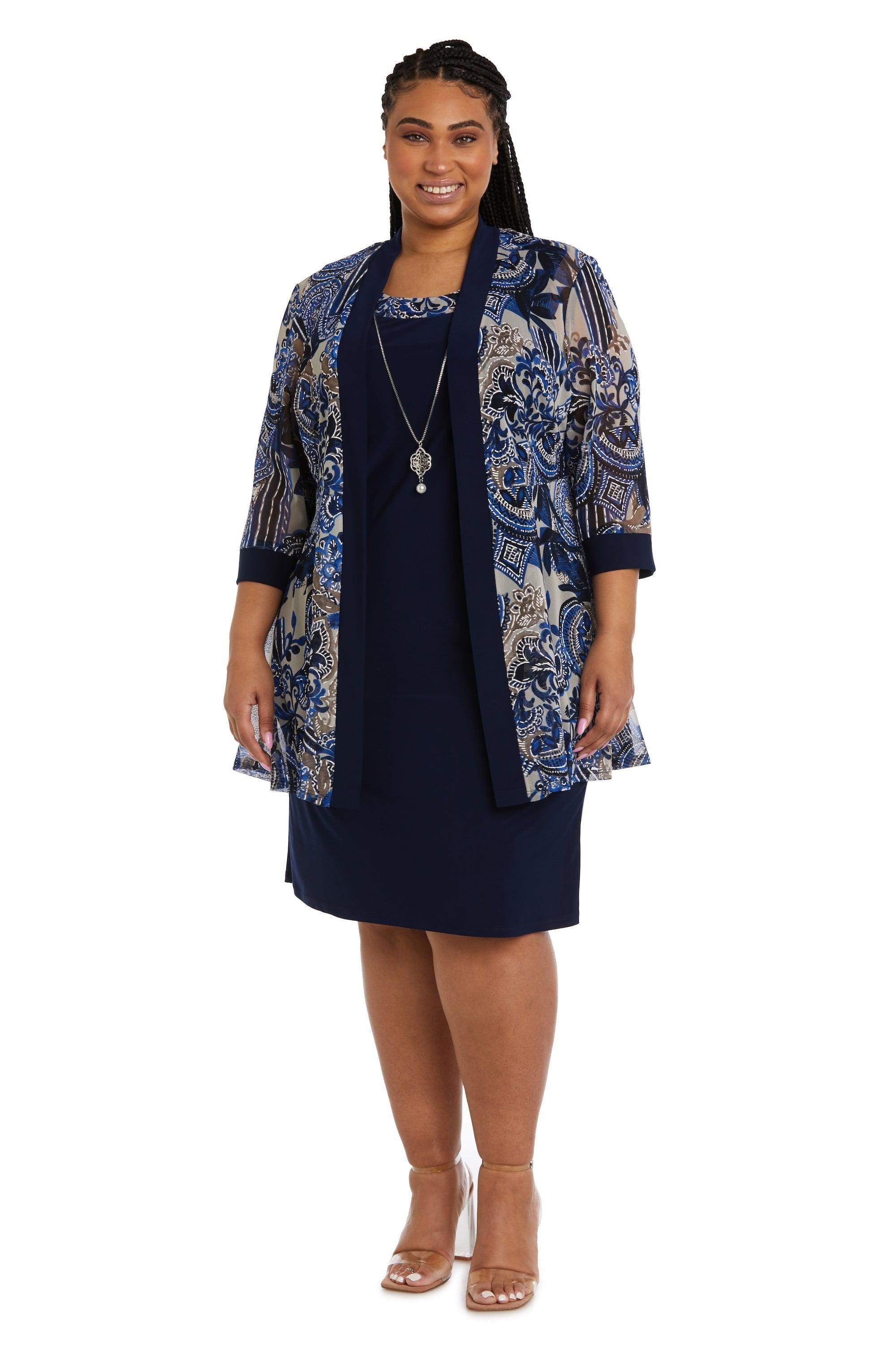 Navy/Taupe R&M Richards 9023W Short Plus Size Jacket Dress