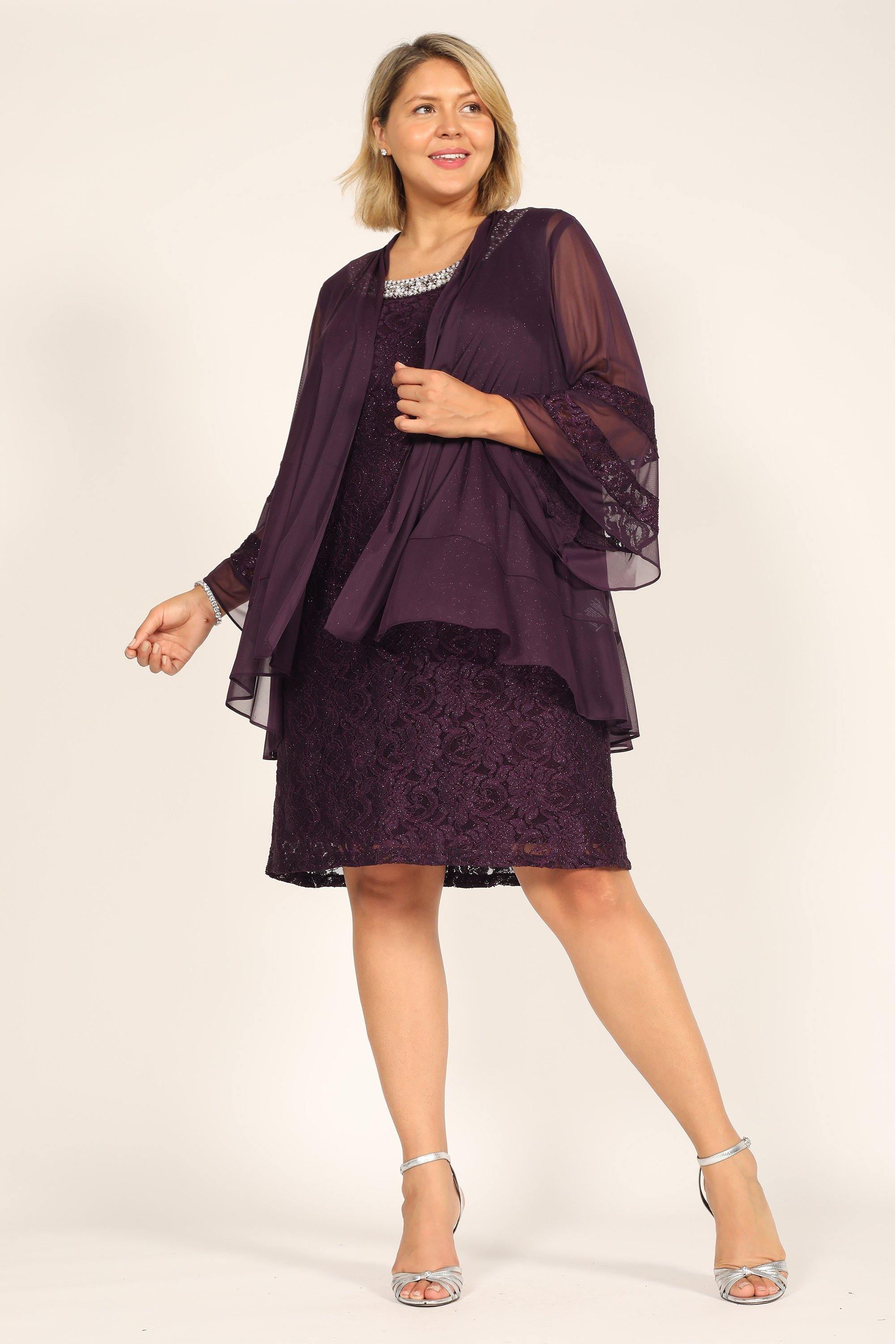 Plum R&M Richards 2421W Short Plus Size Mother Of The Bride Dress