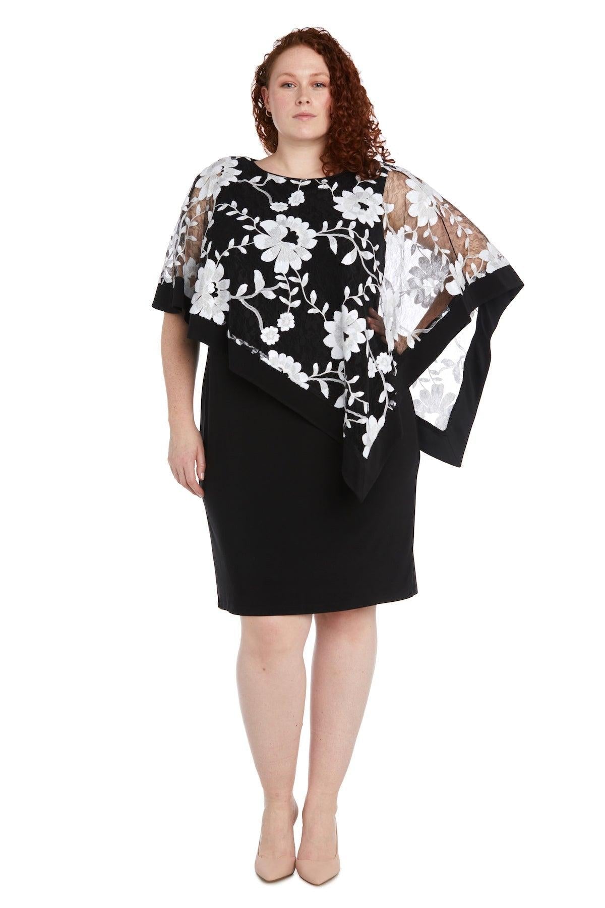 Black/White R&M Richards 2722W Short Plus Size Poncho Set Dress