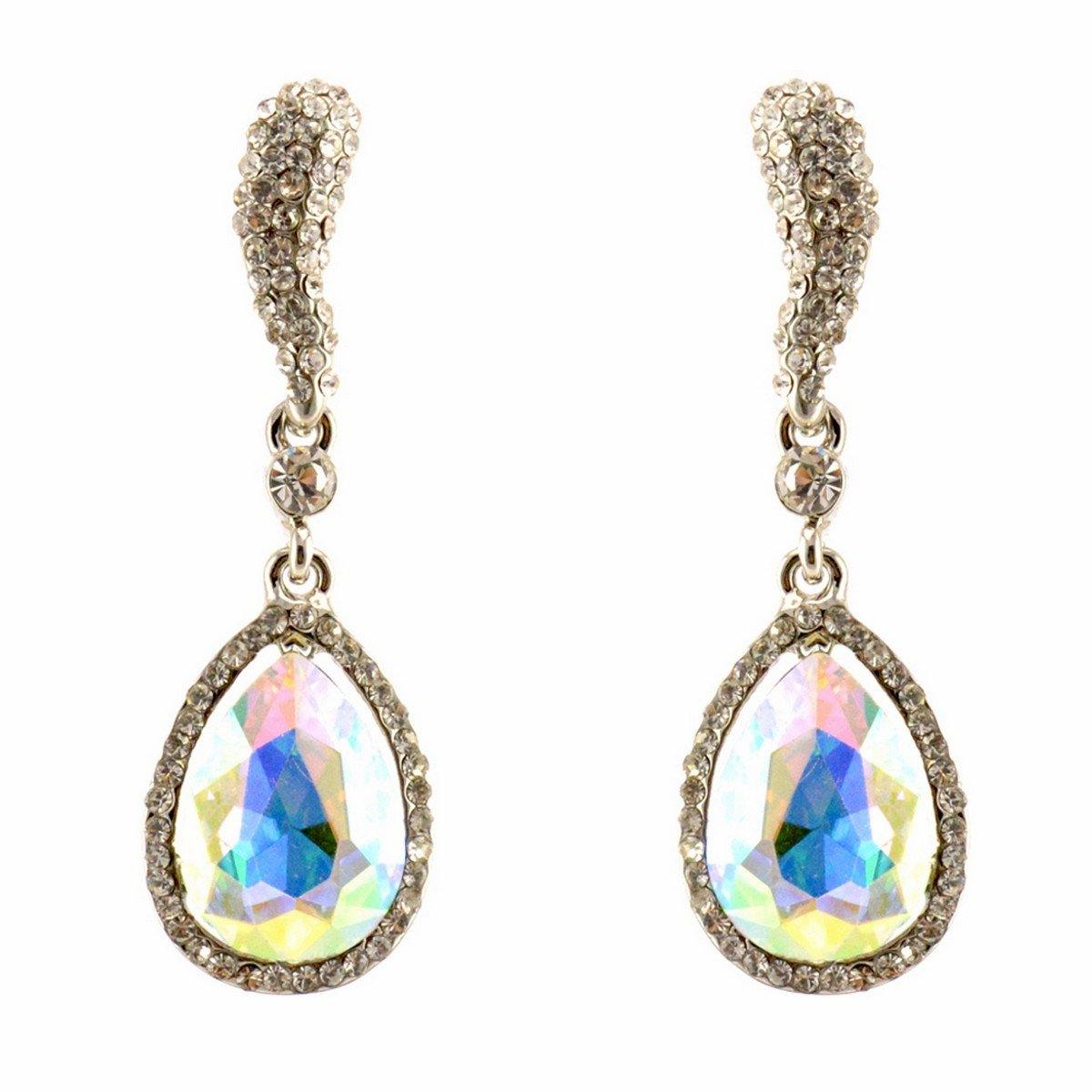 Rhinestone Encrust Diamond Open Teardrop Earrings - The Dress Outlet