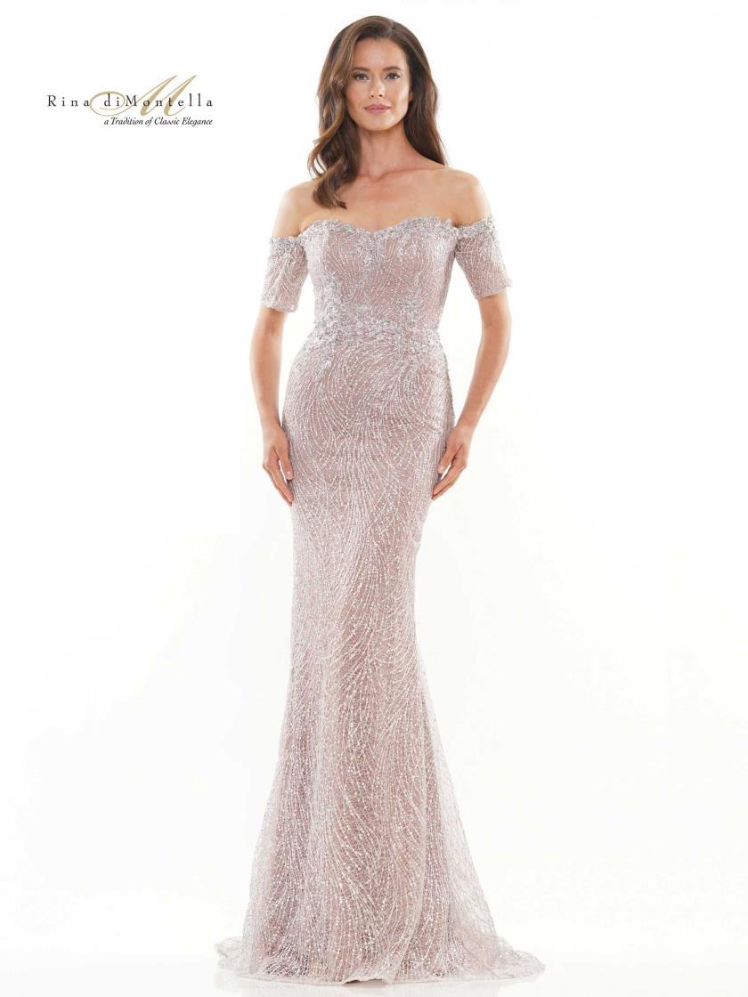Rina di Montella Lace Off Shoulder Long Dress 2736 - The Dress Outlet