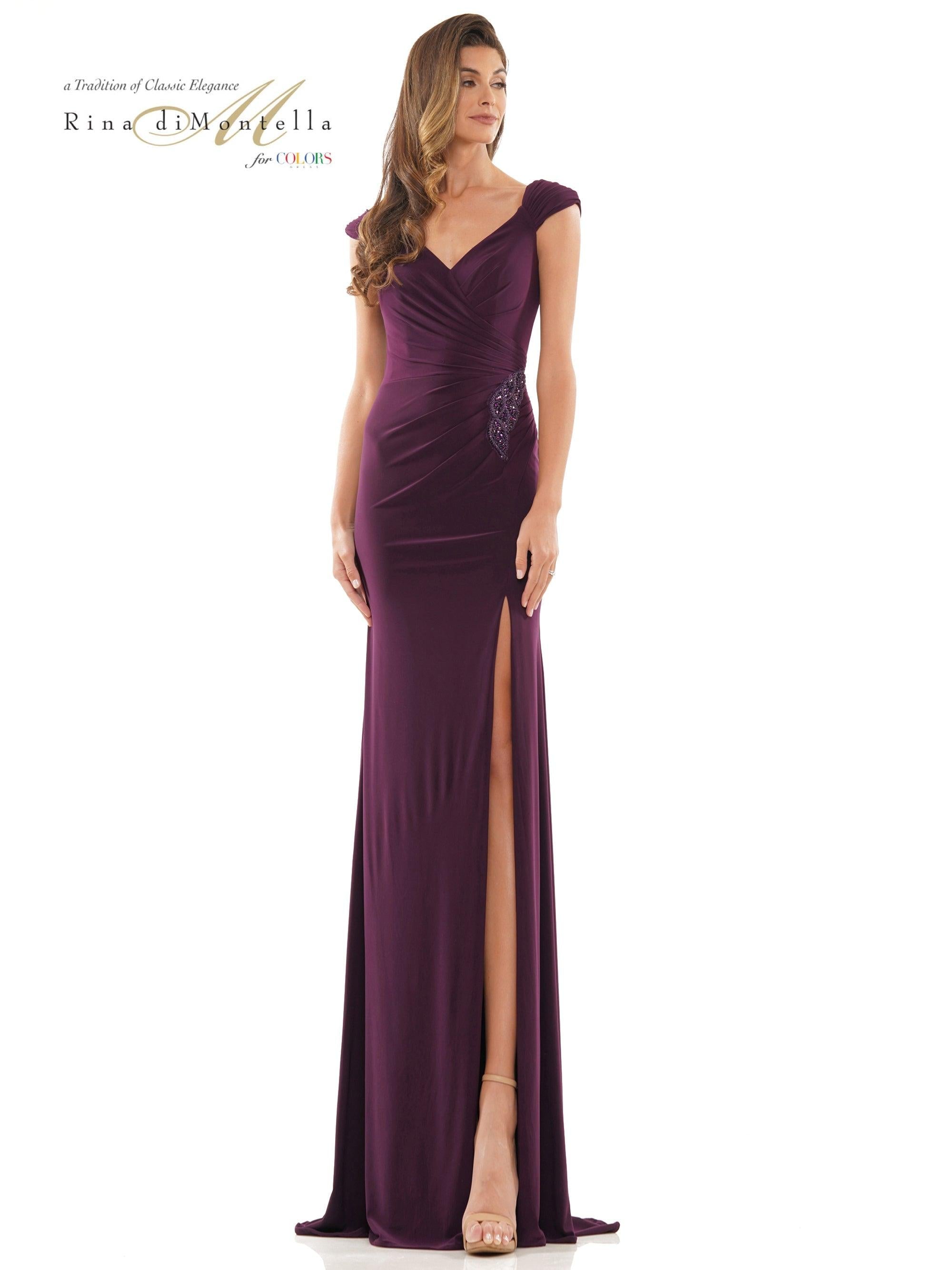 Emerald Rina di Montella Long Cap Sleeve Formal Dress 2824 for $437.99 – The Dress Outlet