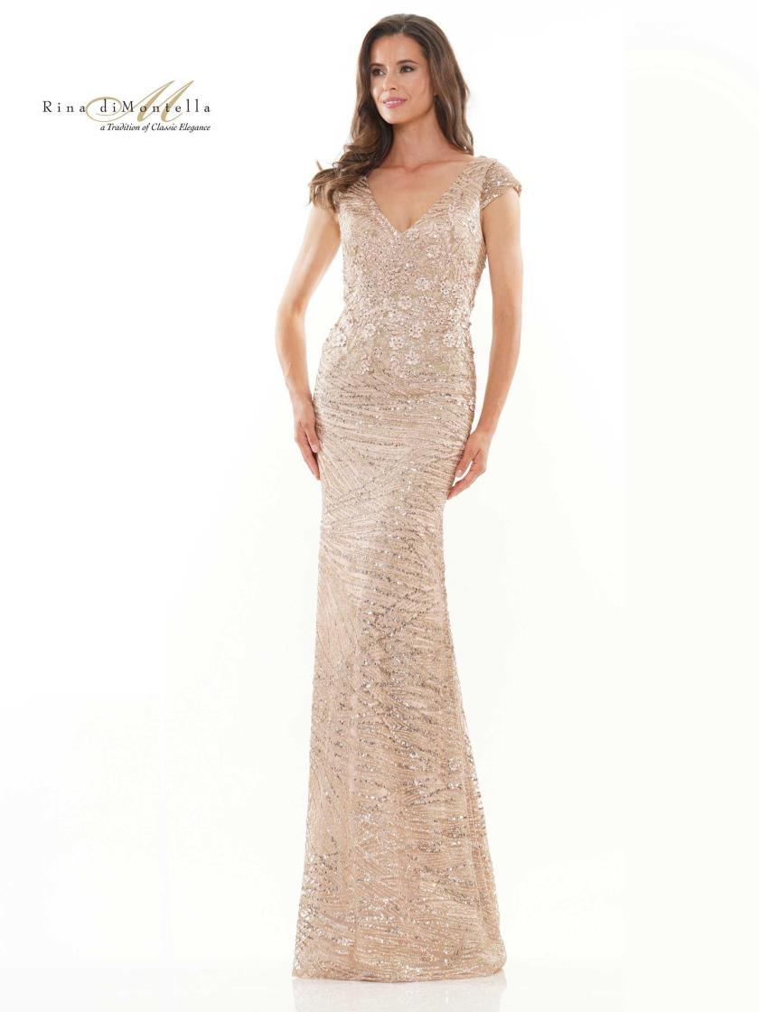 Rina di Montella Long Formal Cap Sleeve Dress 2723 - The Dress Outlet