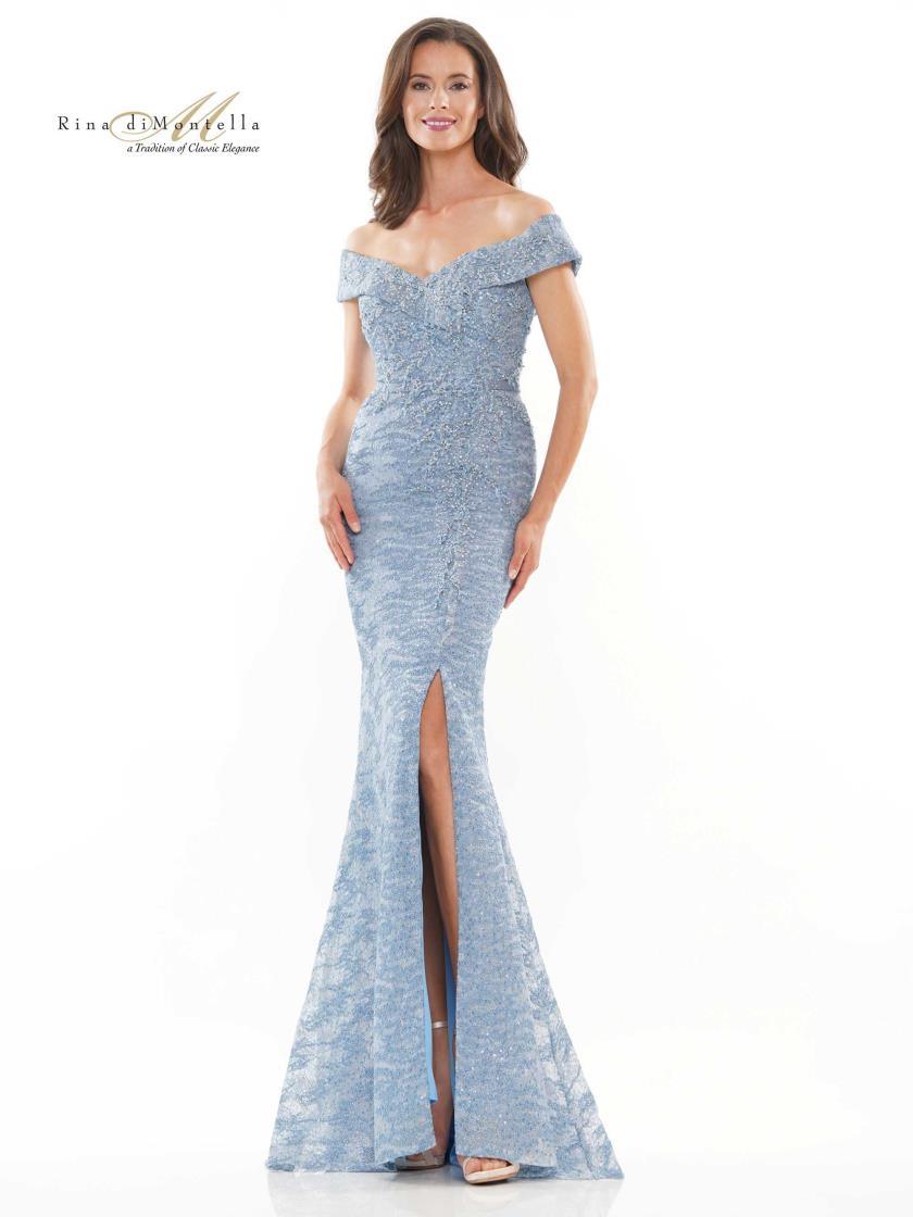 Rina di Montella Off Shoulder Long Dress 2655 - The Dress Outlet