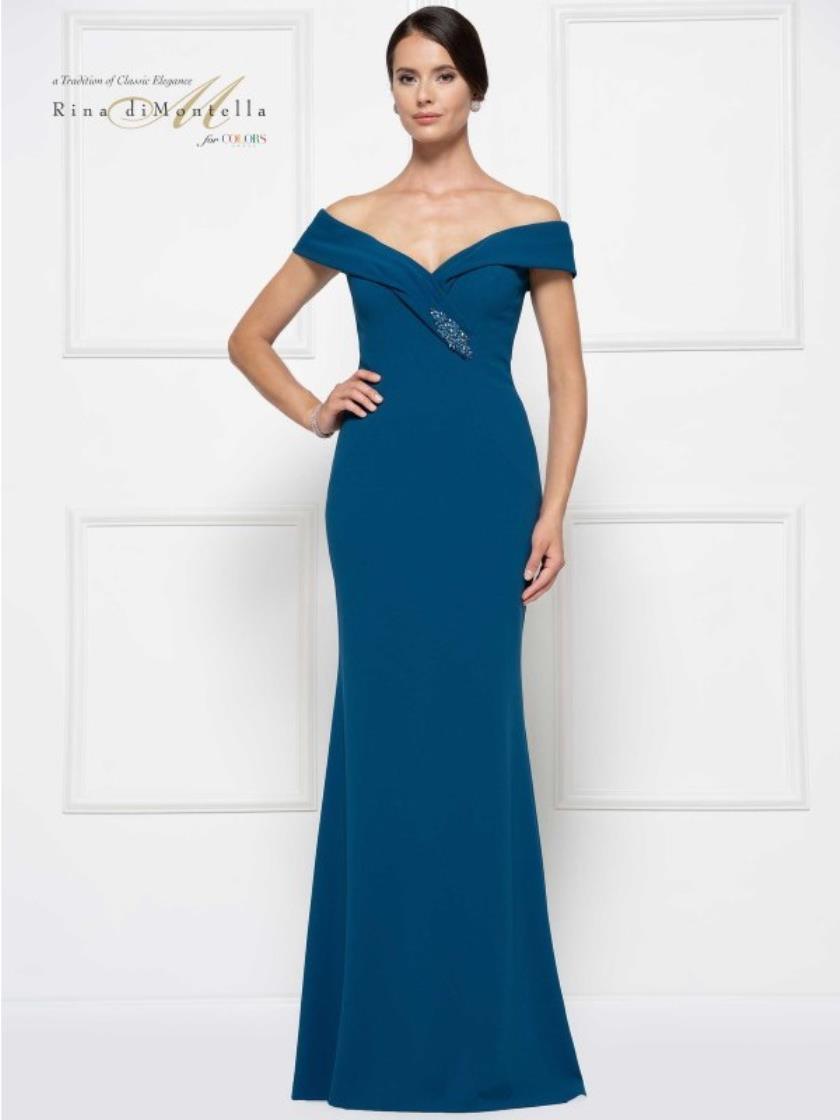 Rina di Montella Off Shoulder Long Dress 2690 - The Dress Outlet