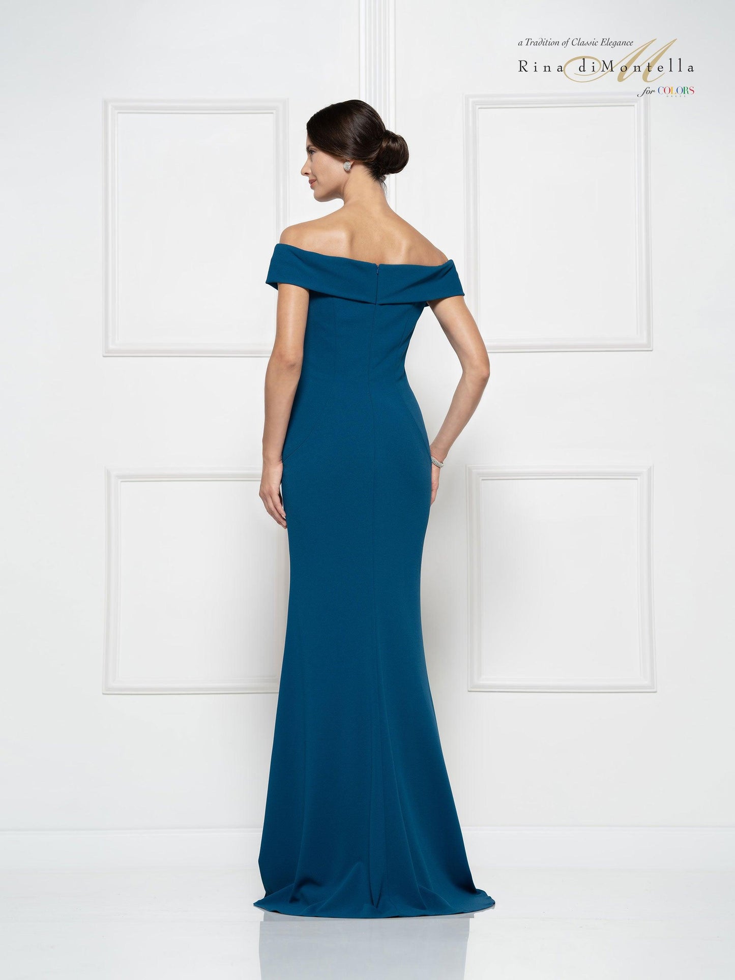 Rina di Montella Off Shoulder Long Dress 2690 - The Dress Outlet