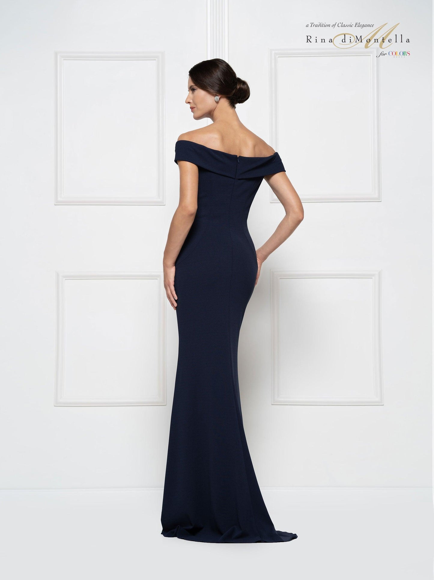 Rina di Montella Off Shoulder Long Dress 2690 - The Dress Outlet