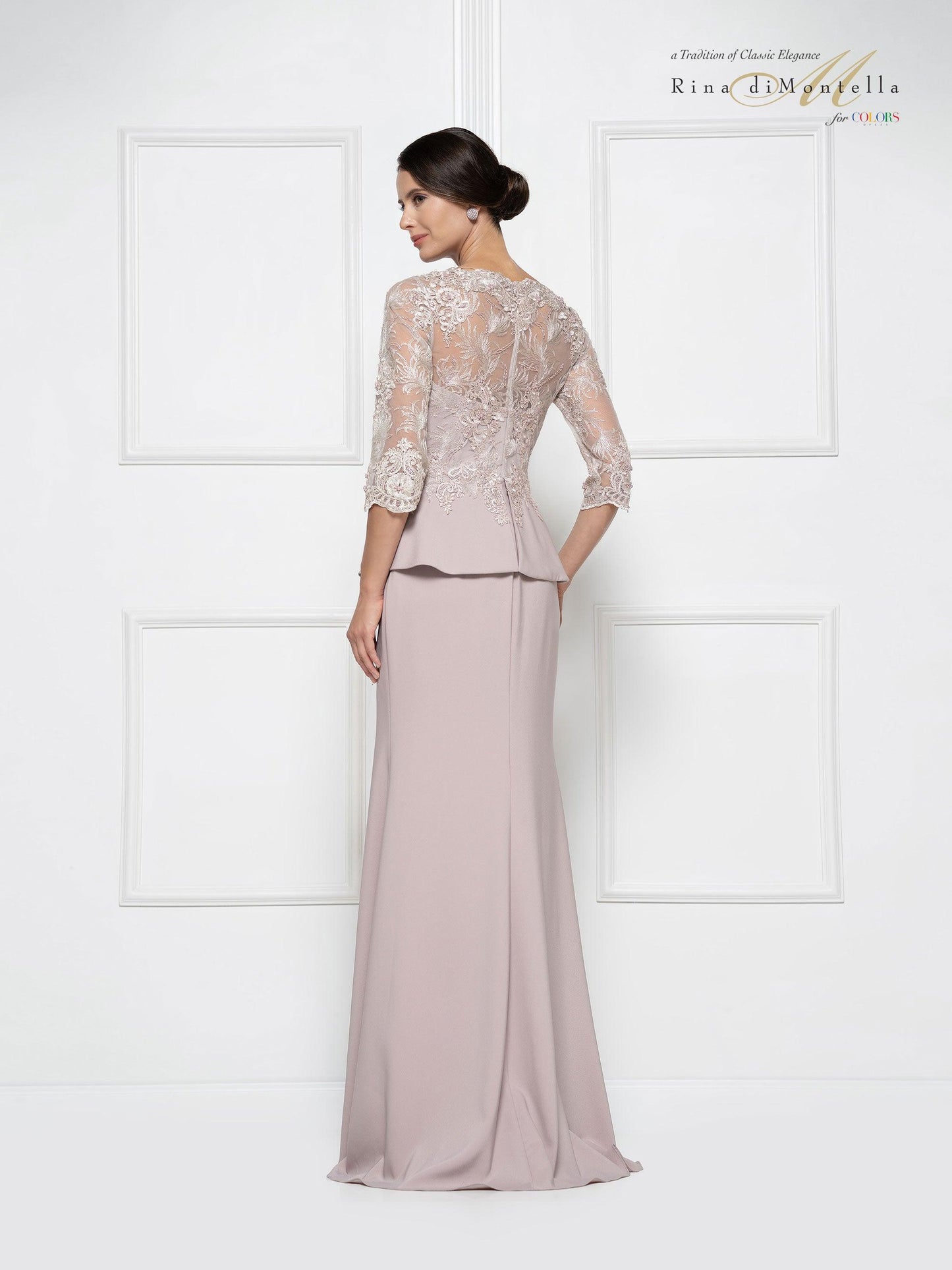 Rina di Montella Peplum Style Long Dress 2685 - The Dress Outlet