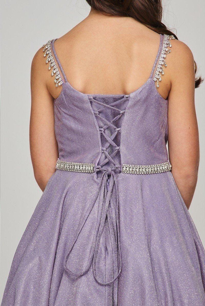 Short Beaded Metallic Flower Girl Dress - The Dress Outlet