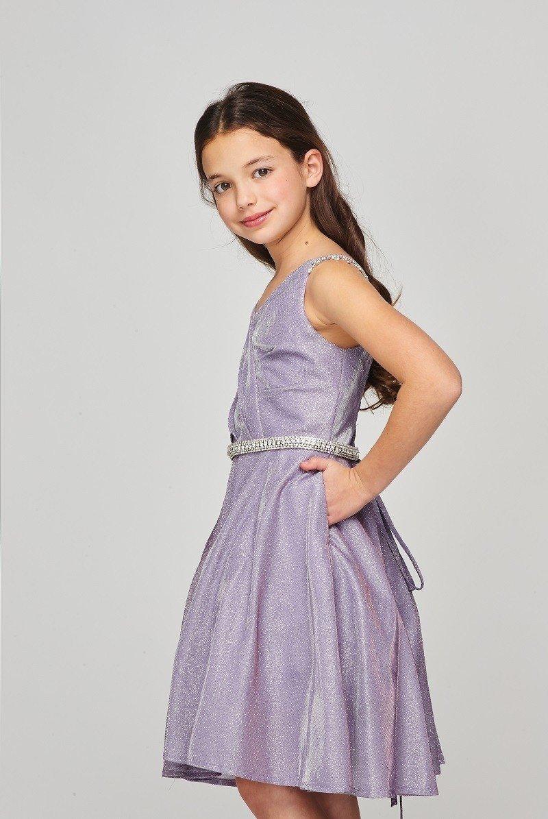 Short Beaded Metallic Flower Girl Dress - The Dress Outlet
