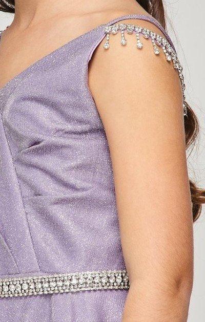Short Beaded Metallic Flower Girl Dress - The Dress Outlet