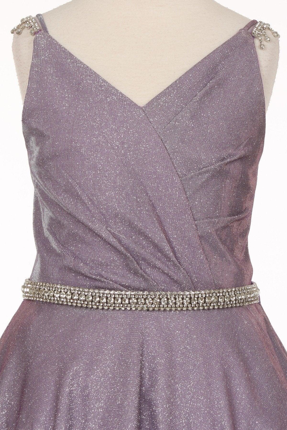 Short Beaded Metallic Flower Girl Dress - The Dress Outlet