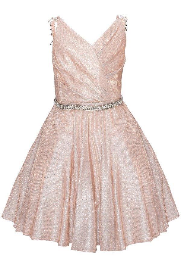 Short Beaded Metallic Flower Girl Dress - The Dress Outlet