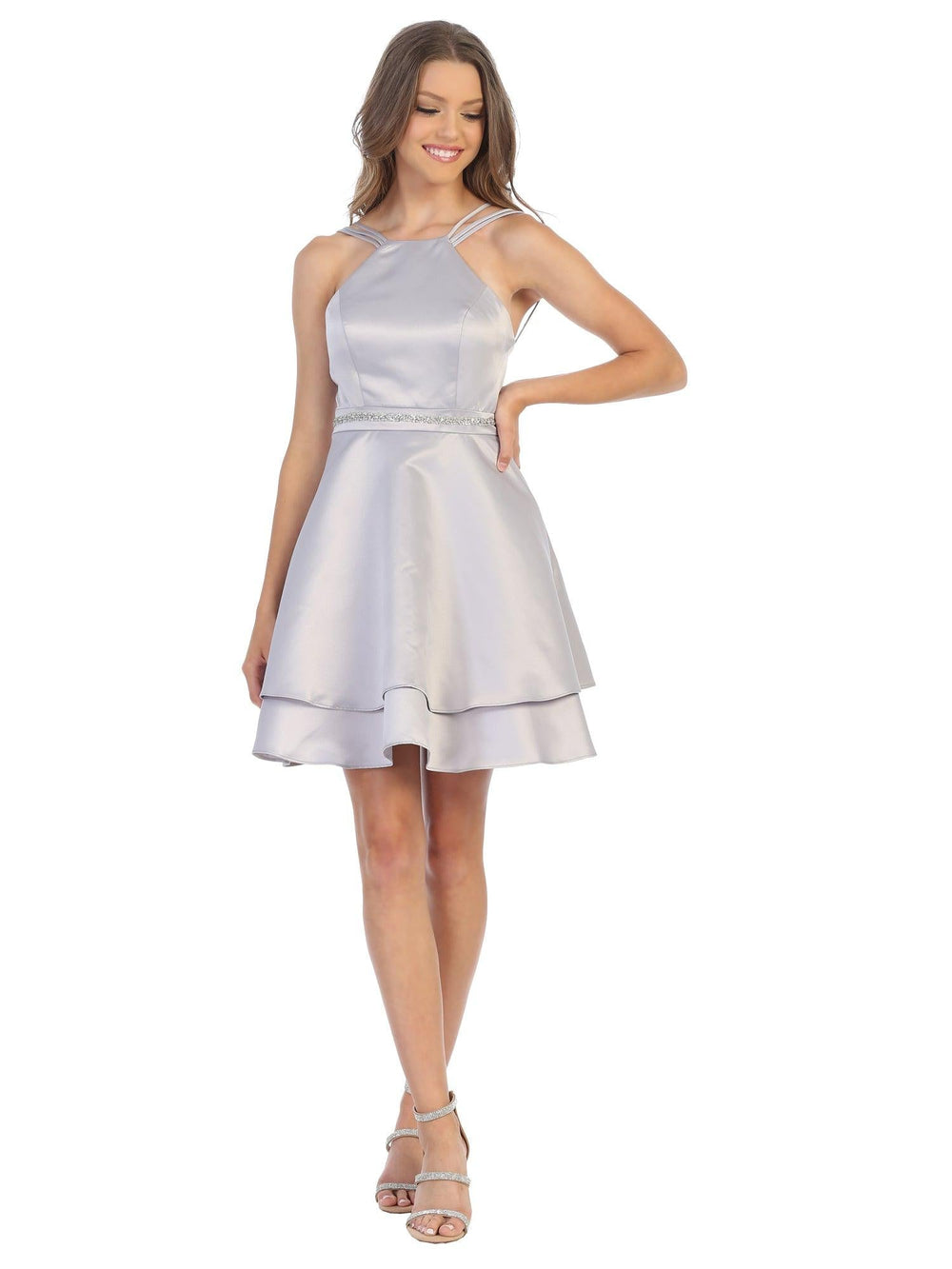 Short Halter Homecoming Strappy Cocktail Dress - The Dress Outlet