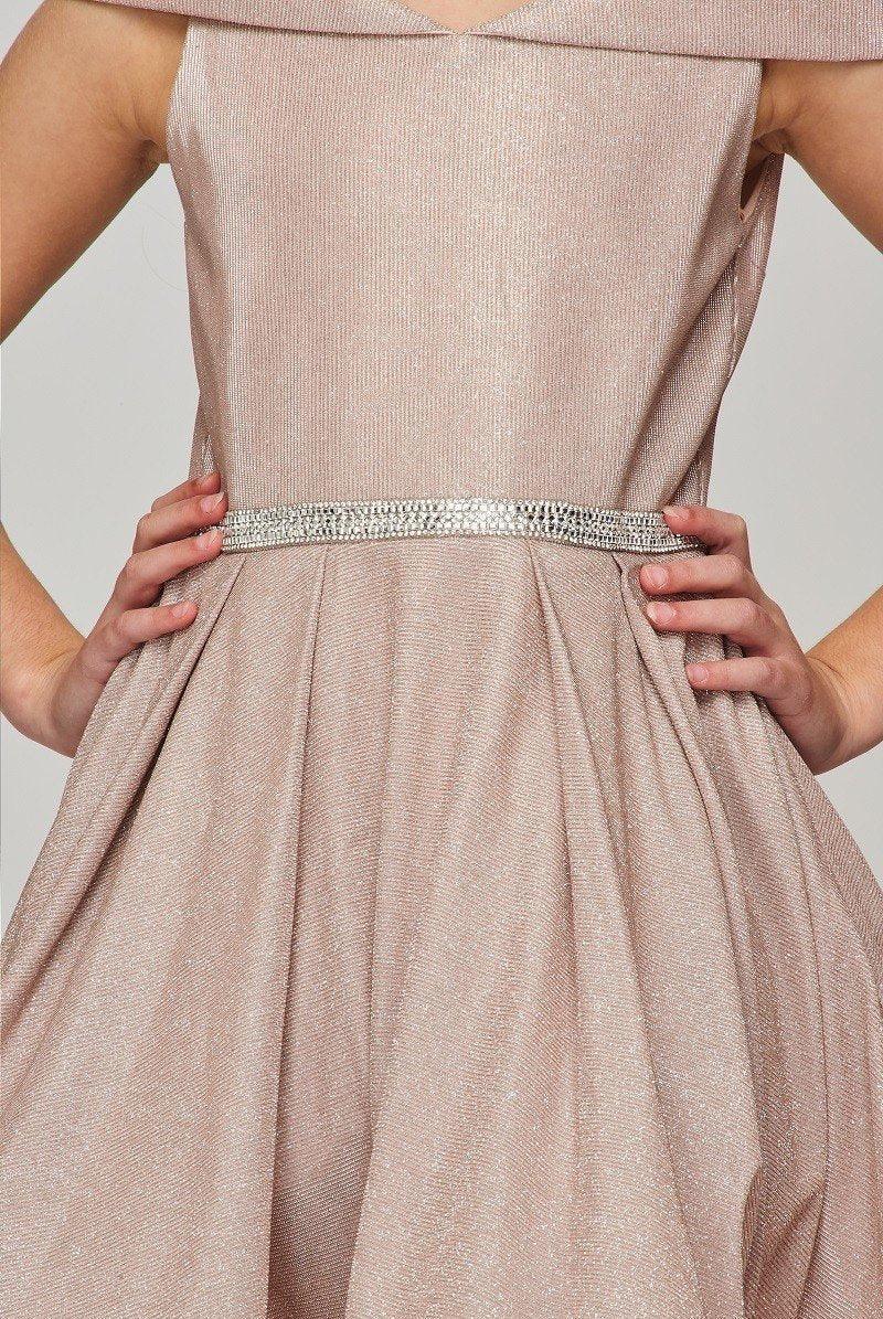Short Metallic Off Shoulder Flower Girl Dress - The Dress Outlet