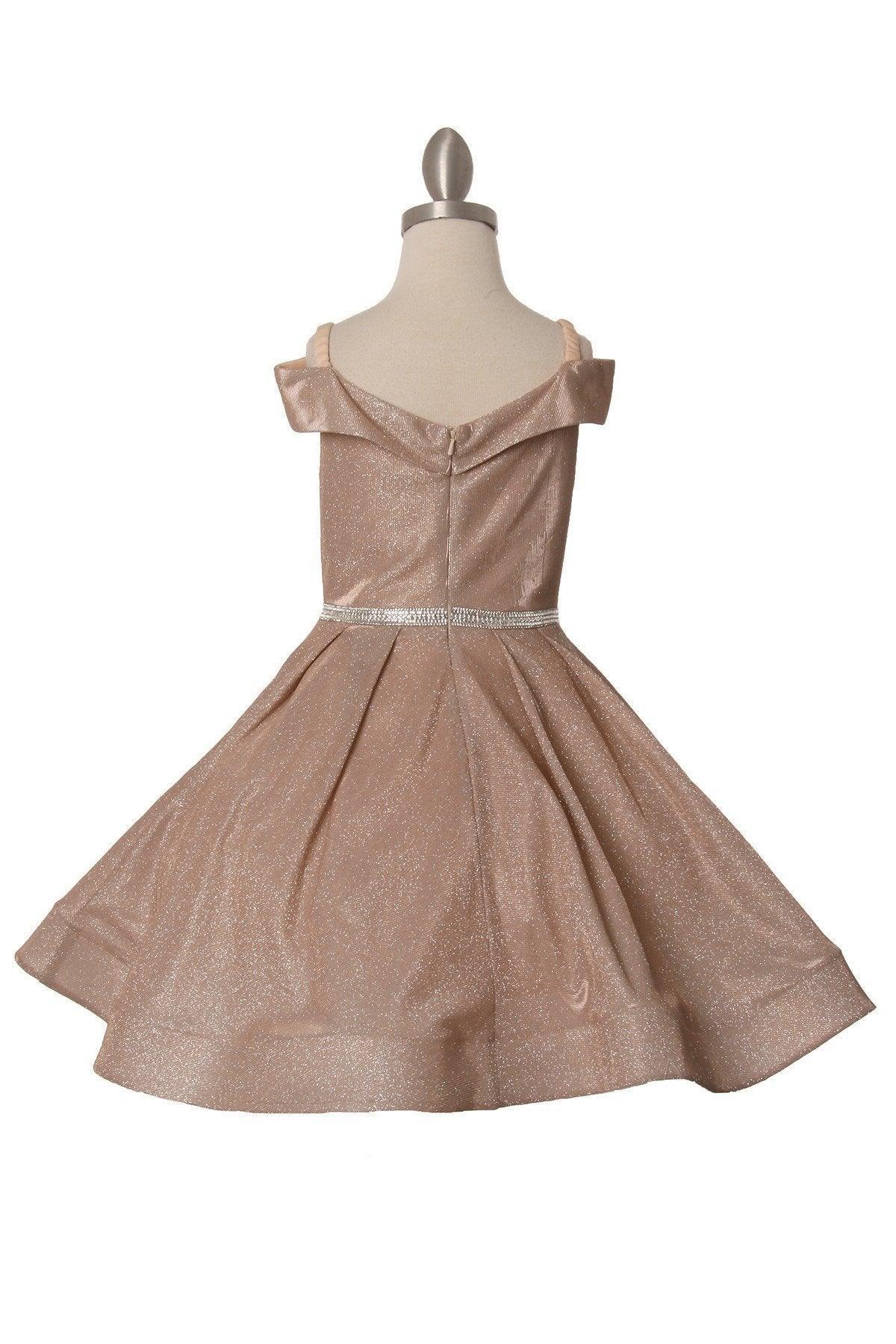 Short Metallic Off Shoulder Flower Girl Dress - The Dress Outlet