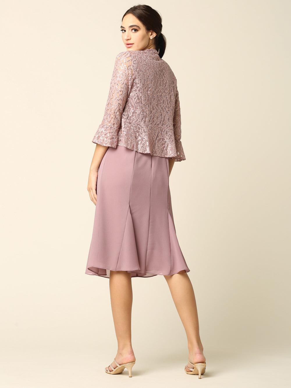 Short Mother of the Bride Two Piece Set Jacket Dress - The Dress Outlet