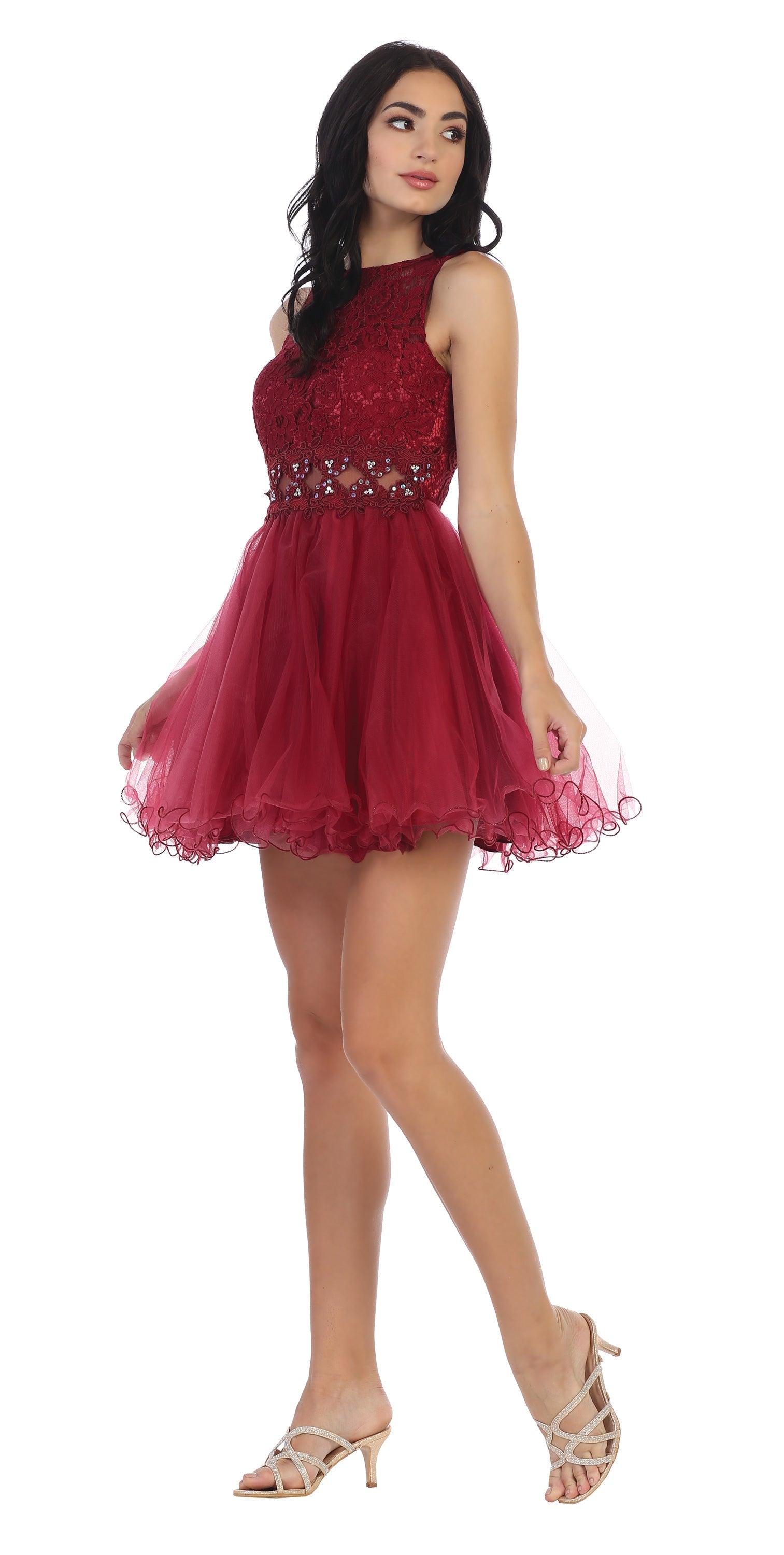 Short Prom Sleeveless Lace Cocktail Party Dress - The Dress Outlet