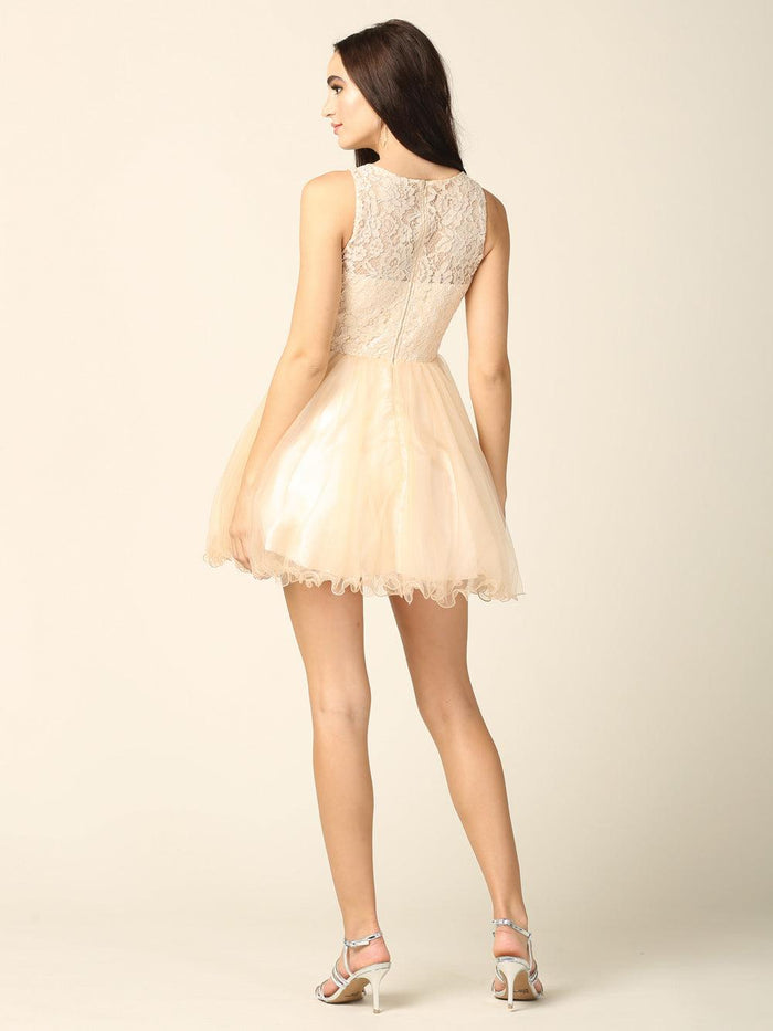 Short Prom Sleeveless Lace Cocktail Party Dress - The Dress Outlet