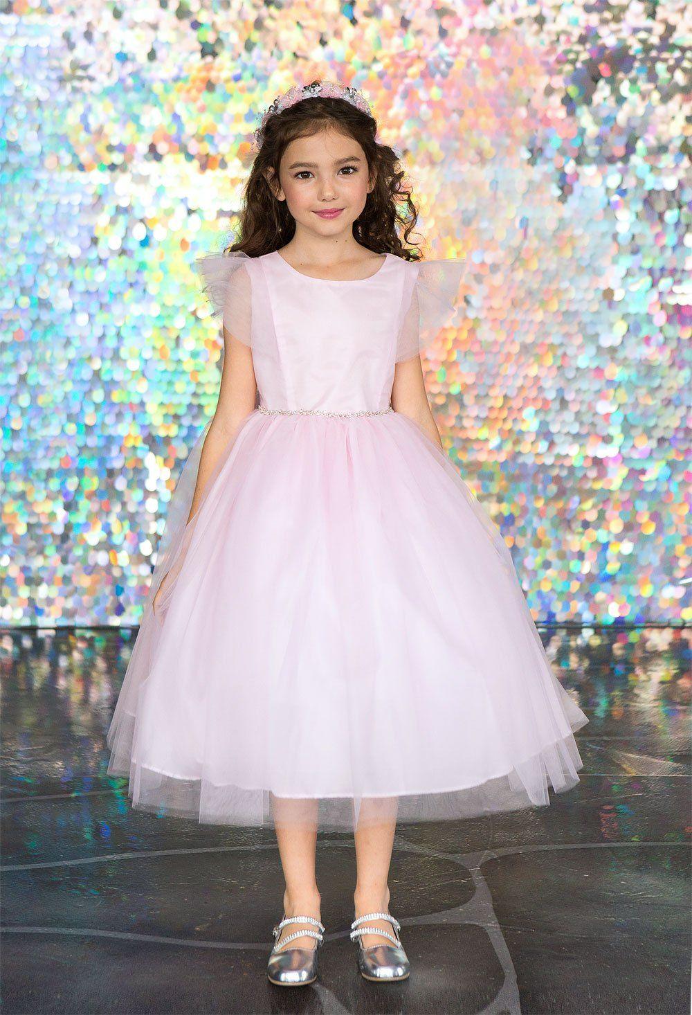 Short Ruffle Sleeves Beaded Flower Girl Dress - The Dress Outlet