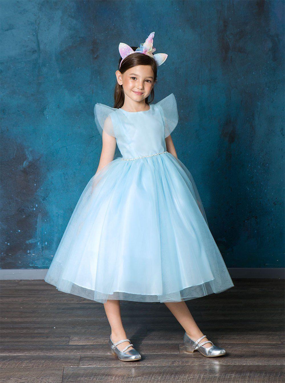 Short Ruffle Sleeves Beaded Flower Girl Dress - The Dress Outlet