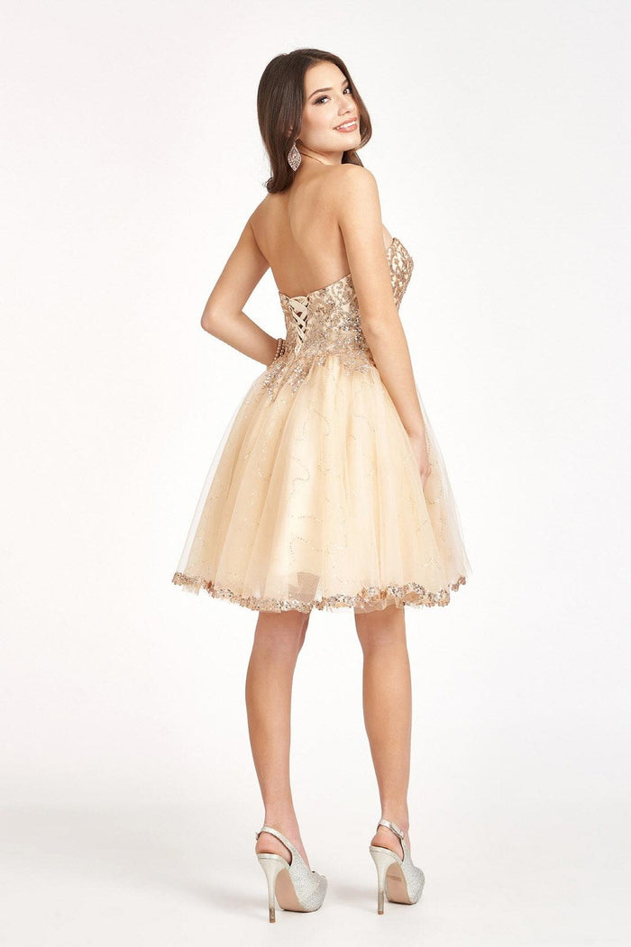 Short Strapless Homecoming Glitter Mesh Prom Dress - The Dress Outlet