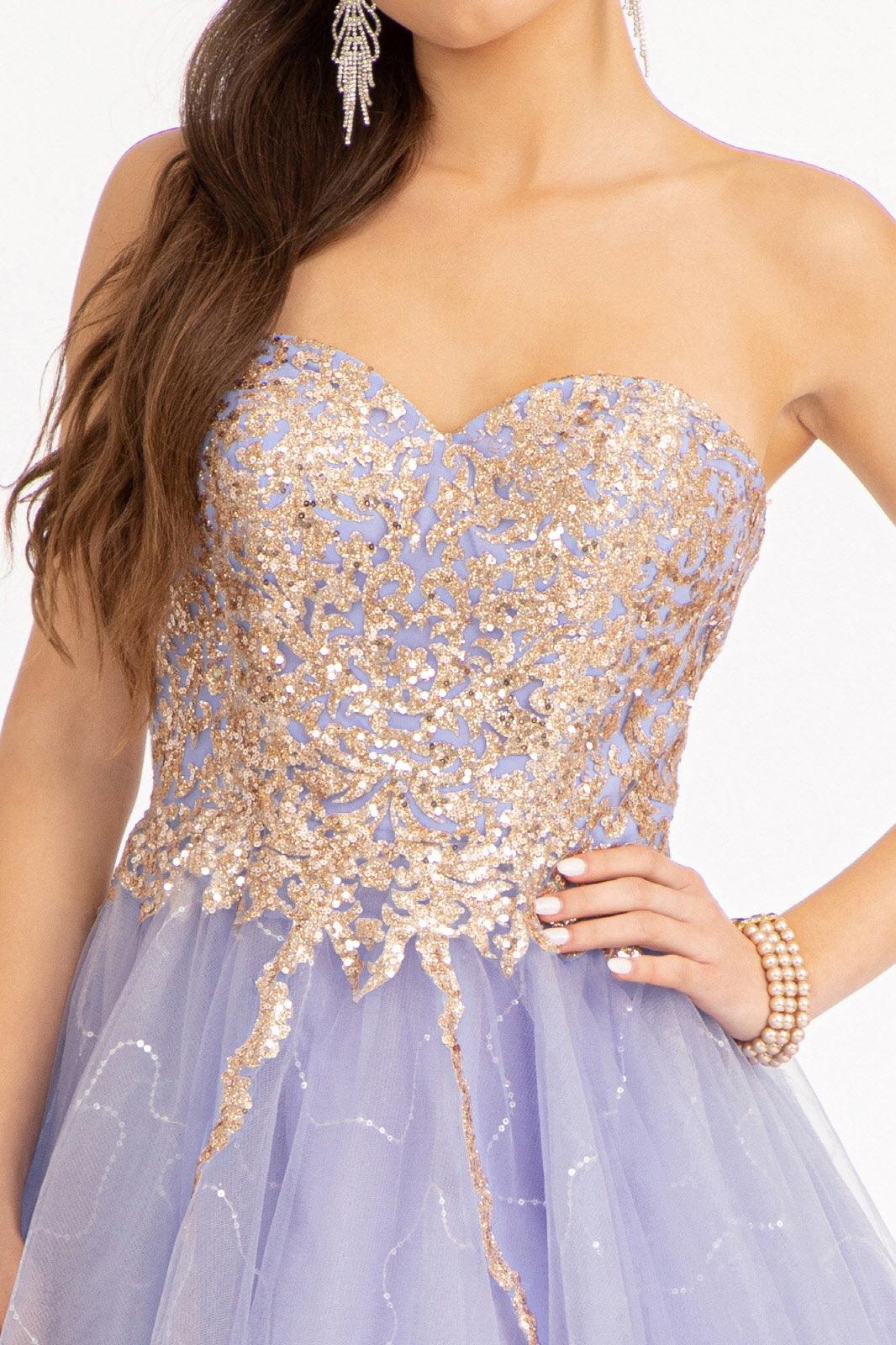 Short Strapless Homecoming Glitter Mesh Prom Dress - The Dress Outlet