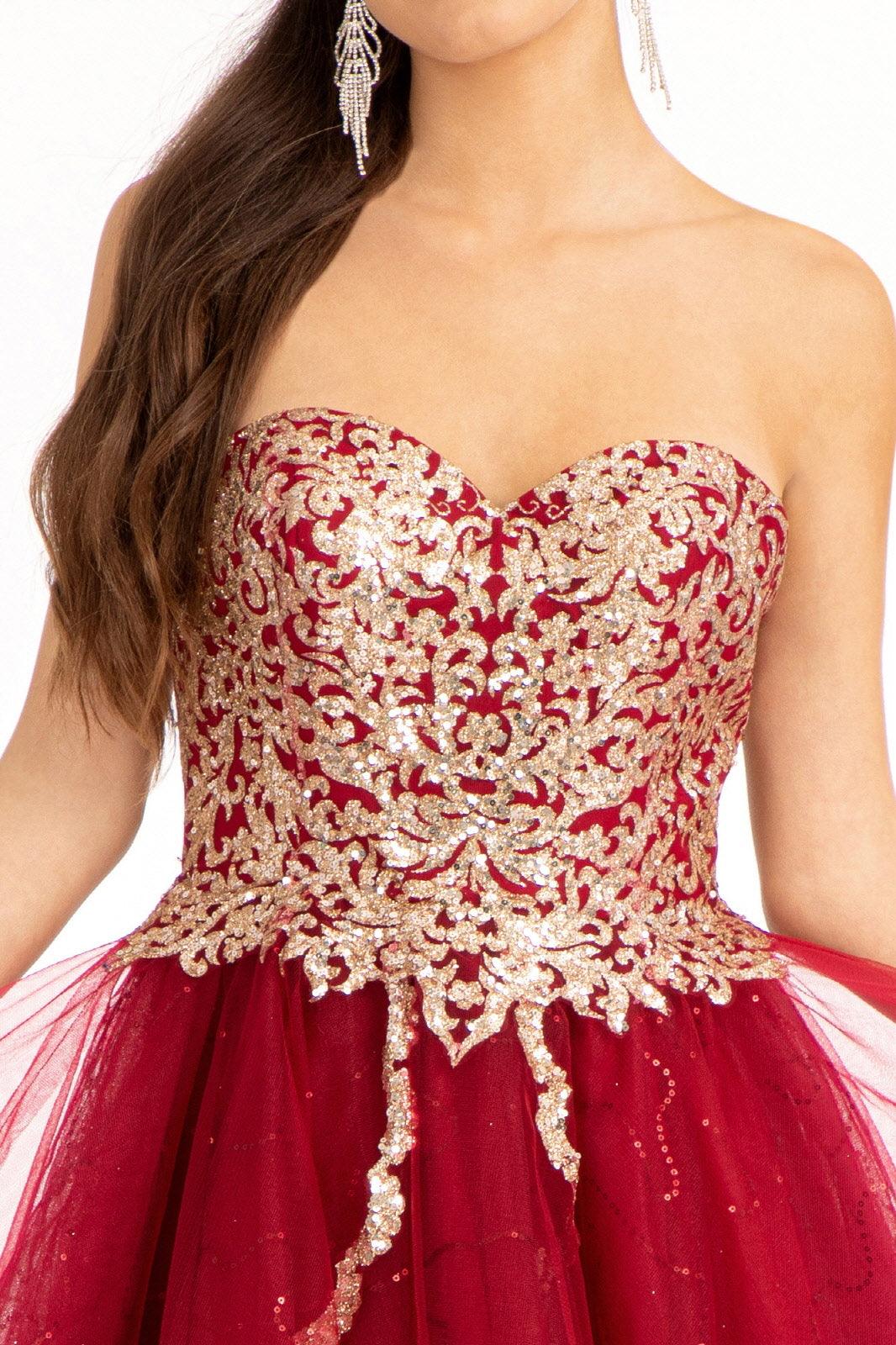 Short Strapless Homecoming Glitter Mesh Prom Dress - The Dress Outlet