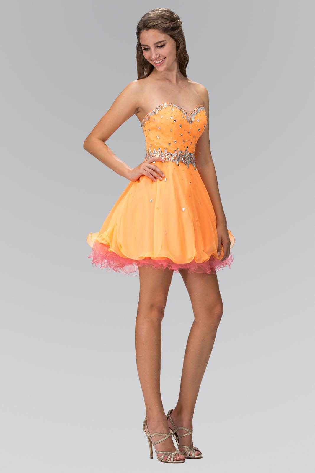 Orange Short Strapless Homecoming Prom Dress Homecoming Dresses