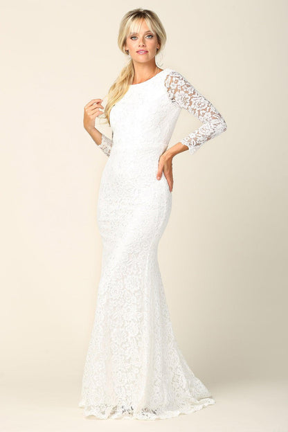 Simple Bridal Gown Long Sleeve Lace Wedding Dress - The Dress Outlet