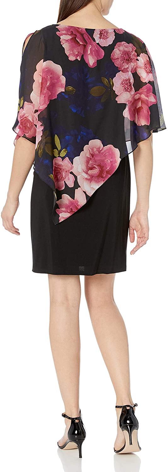 SL Fashions Chiffon Print Overlay Short Dress 9177330 - The Dress Outlet
